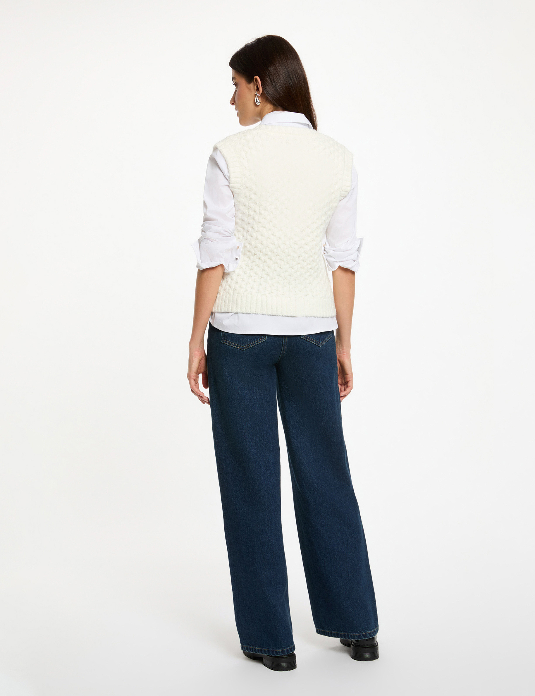 Pull sans manches blanc femme
