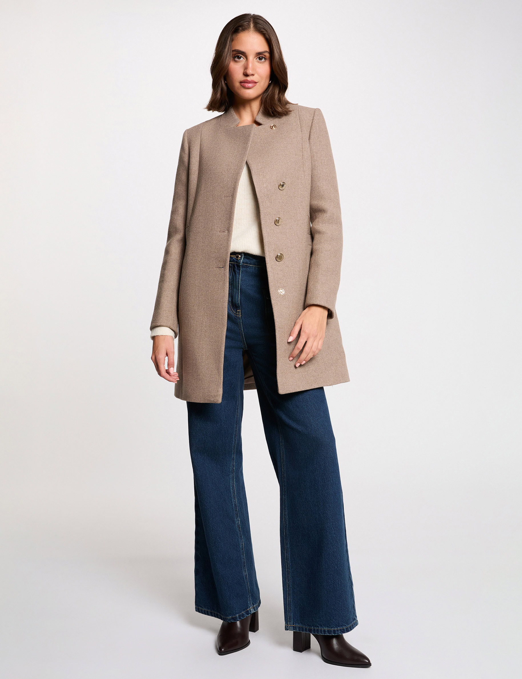 manteau ajuste strass beige femme Manteau ajusté strass beige femme