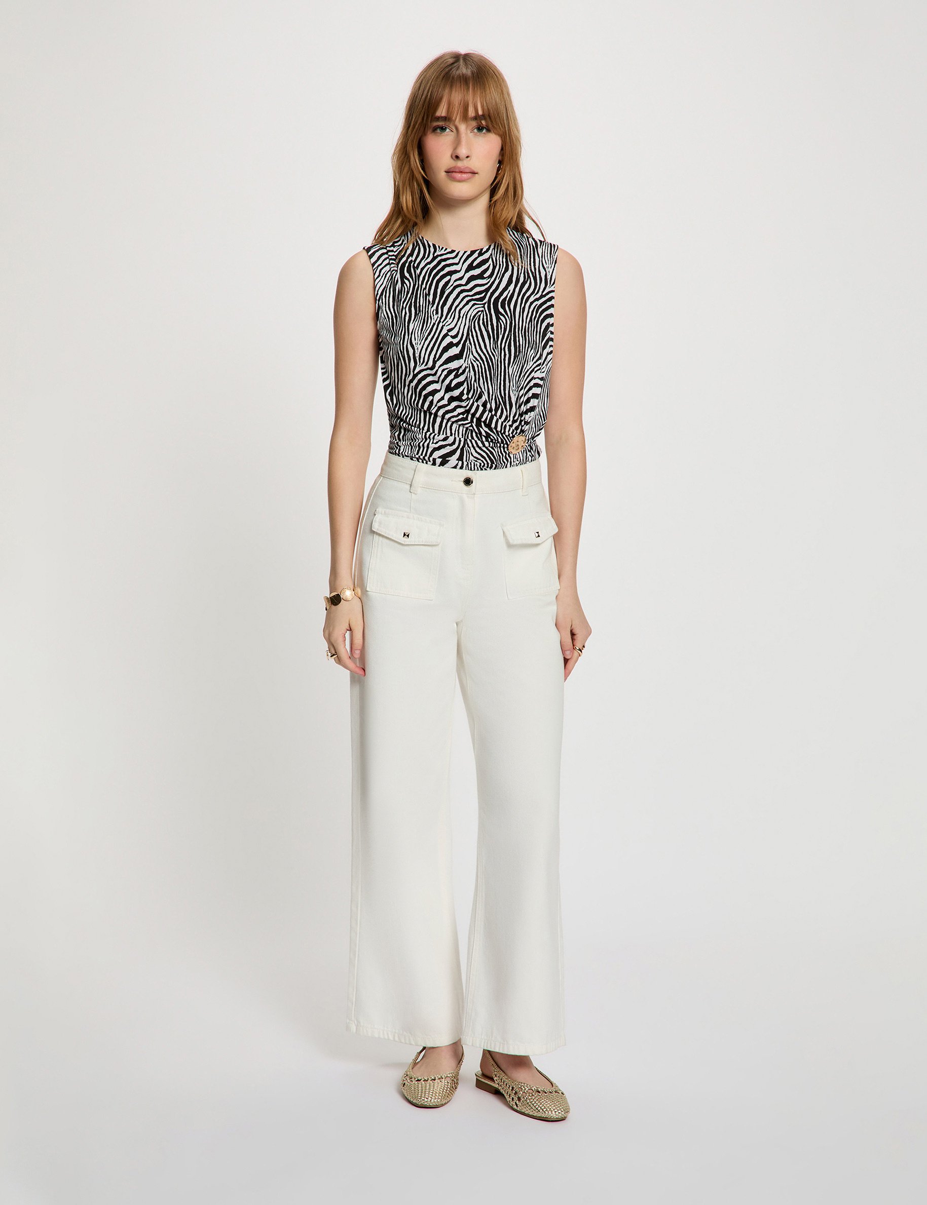 Getailleerd mouwloos T-shirt meerkleurig vrouw