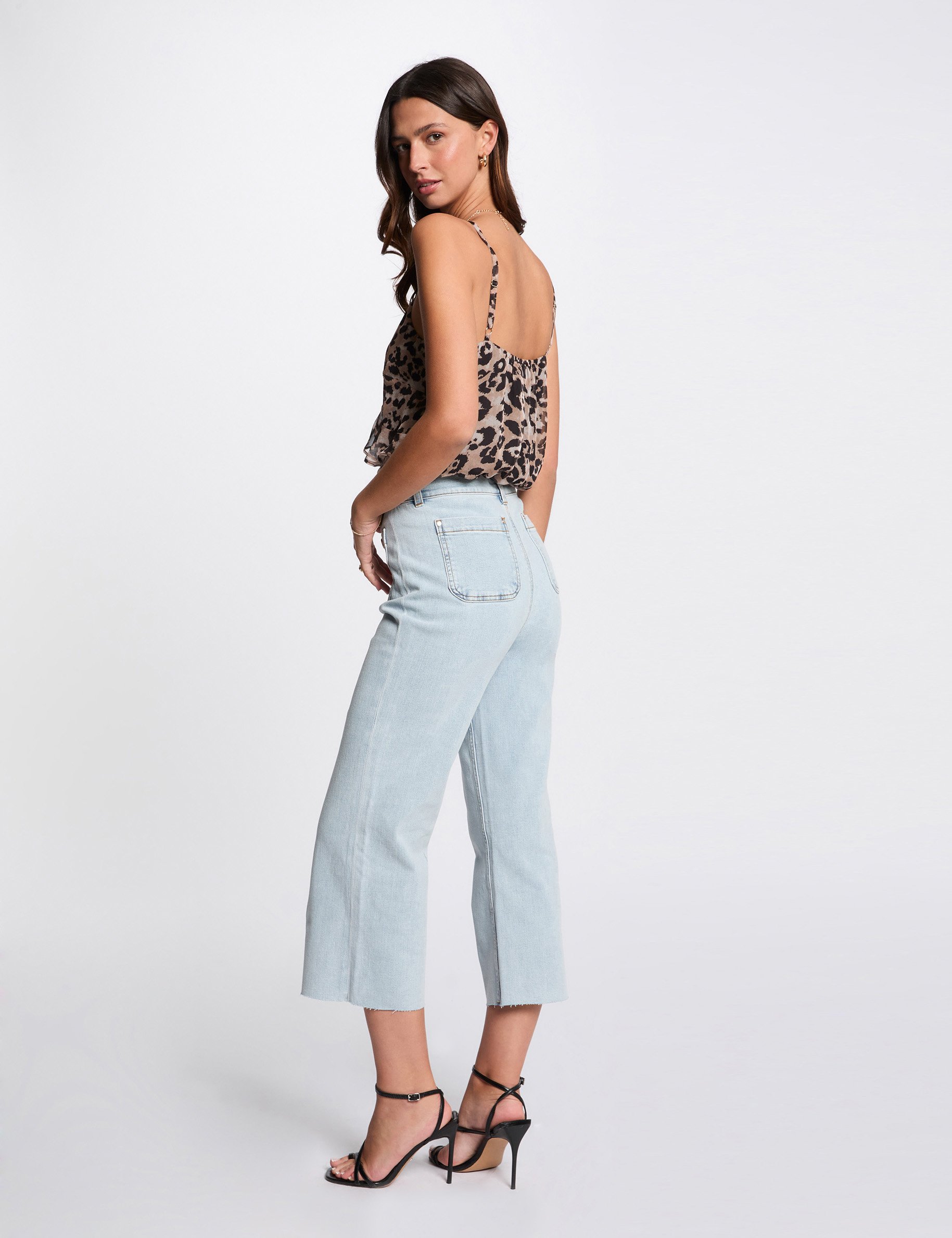 78 broek met wijde pijpen gebleekt denim vrouw 7/8 broek met wijde pijpen gebleekt denim vrouw