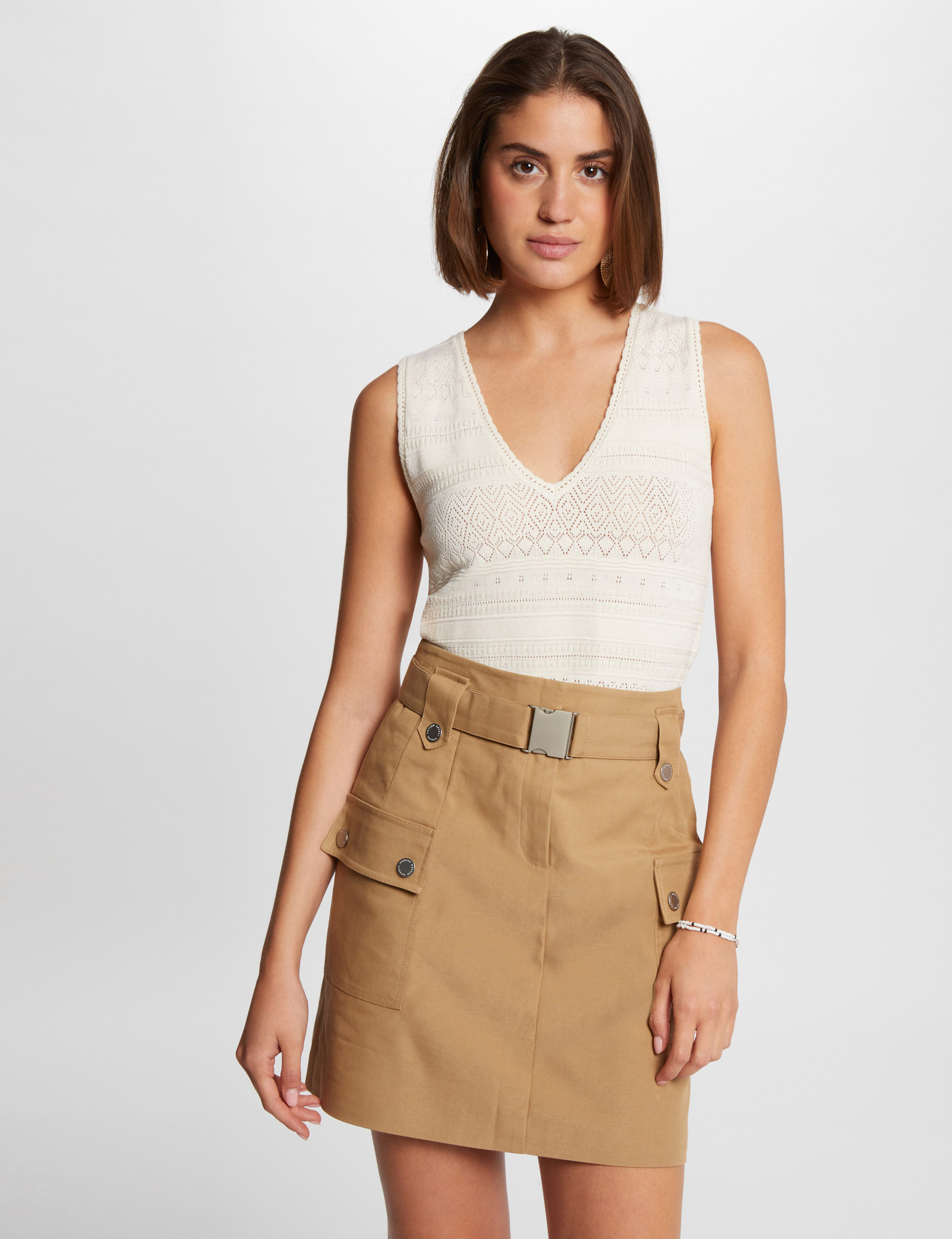 jupe courte poches a rabat beige femme Jupe courte poches à rabat beige femme