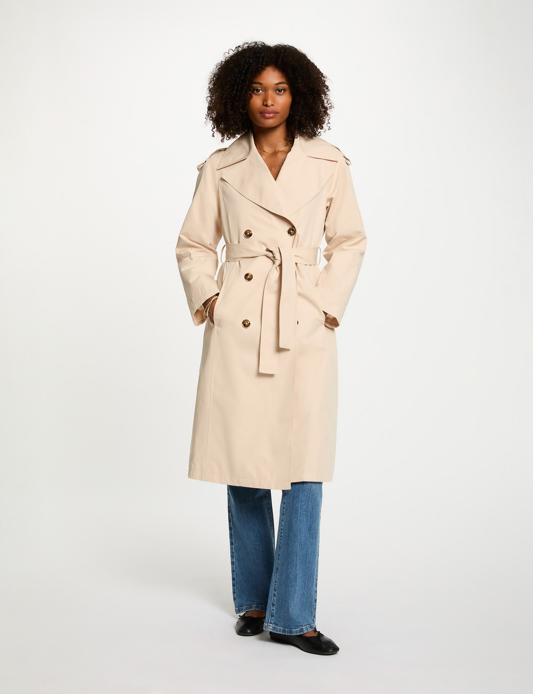 trench long col tailleur sable femme zand vrouw
