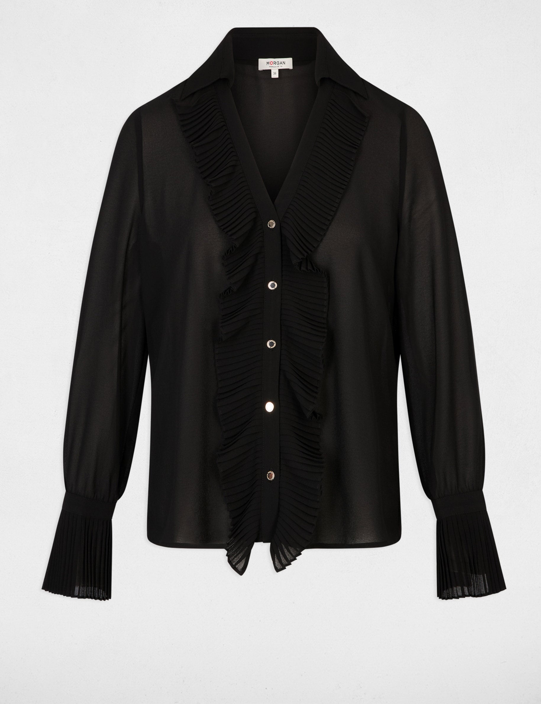 Voile blouse met reverskraag zwart vrouw