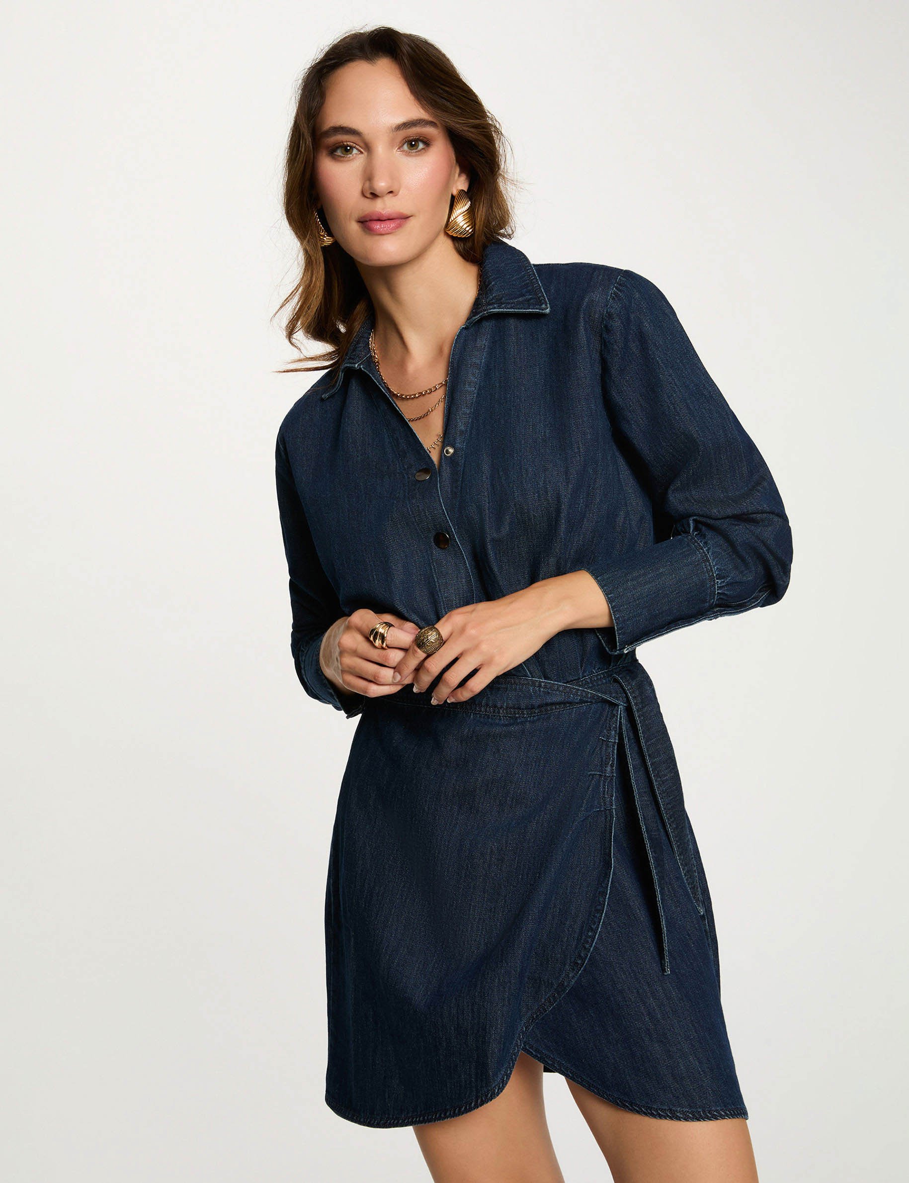 Robe courte portefeuille denim brut femme