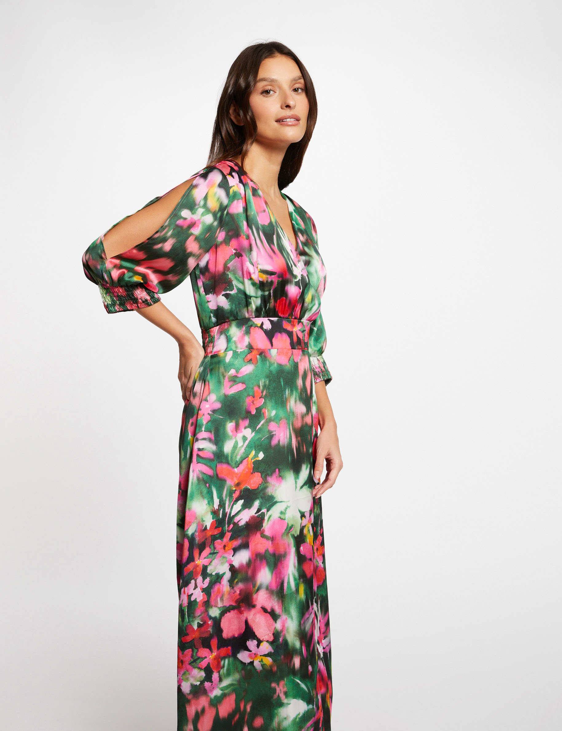 Lange jurk met bloemenprint meerkleurig vrouw