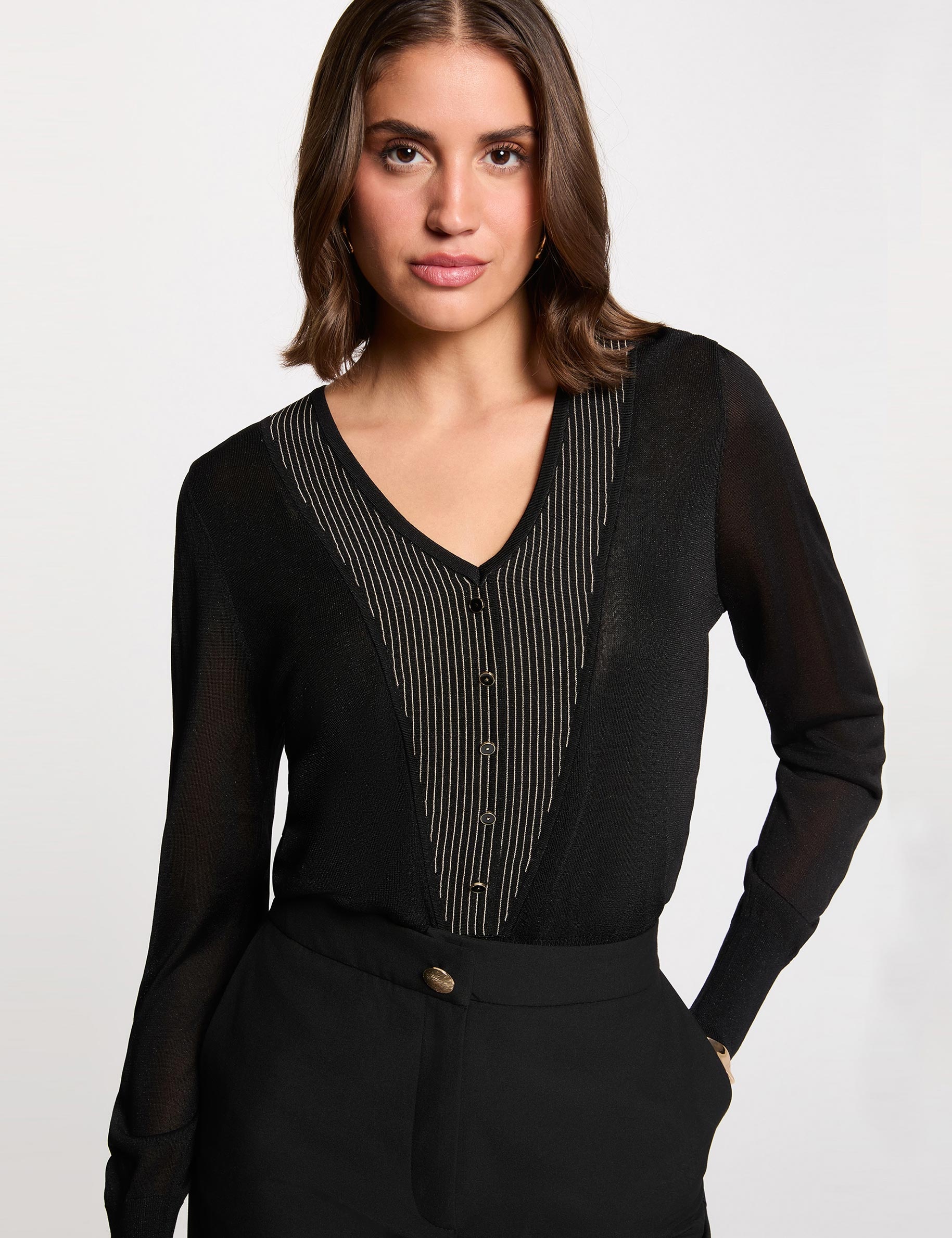 pull col v metallise noir femme Pull col v métallisé noir femme