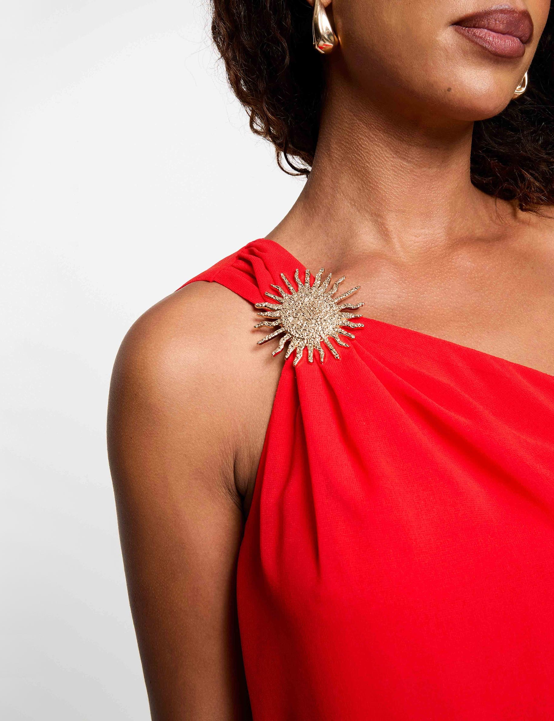 Top voile asym&eacute;trique rouge femme