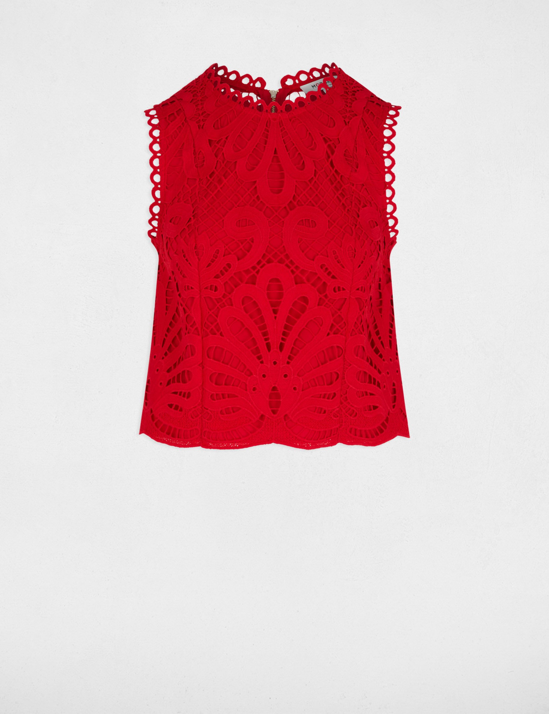 Mouwloze kanten top met print rood vrouw