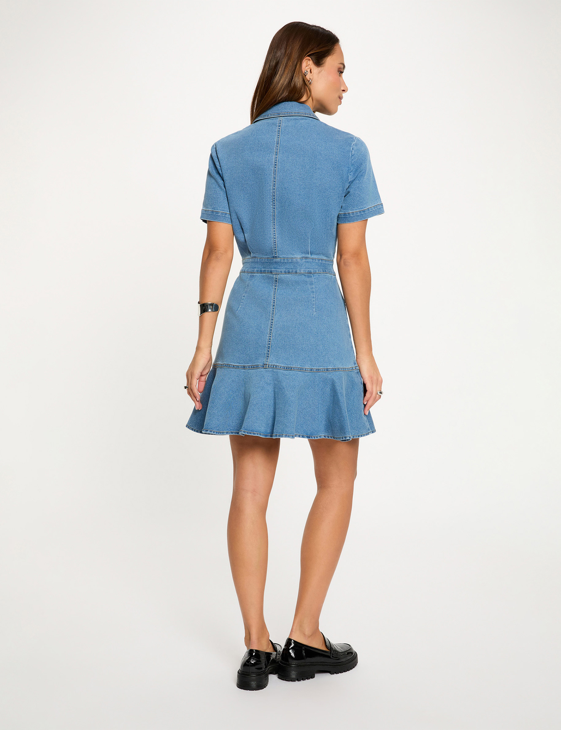 Robe courte ajust&eacute;e denim stone femme