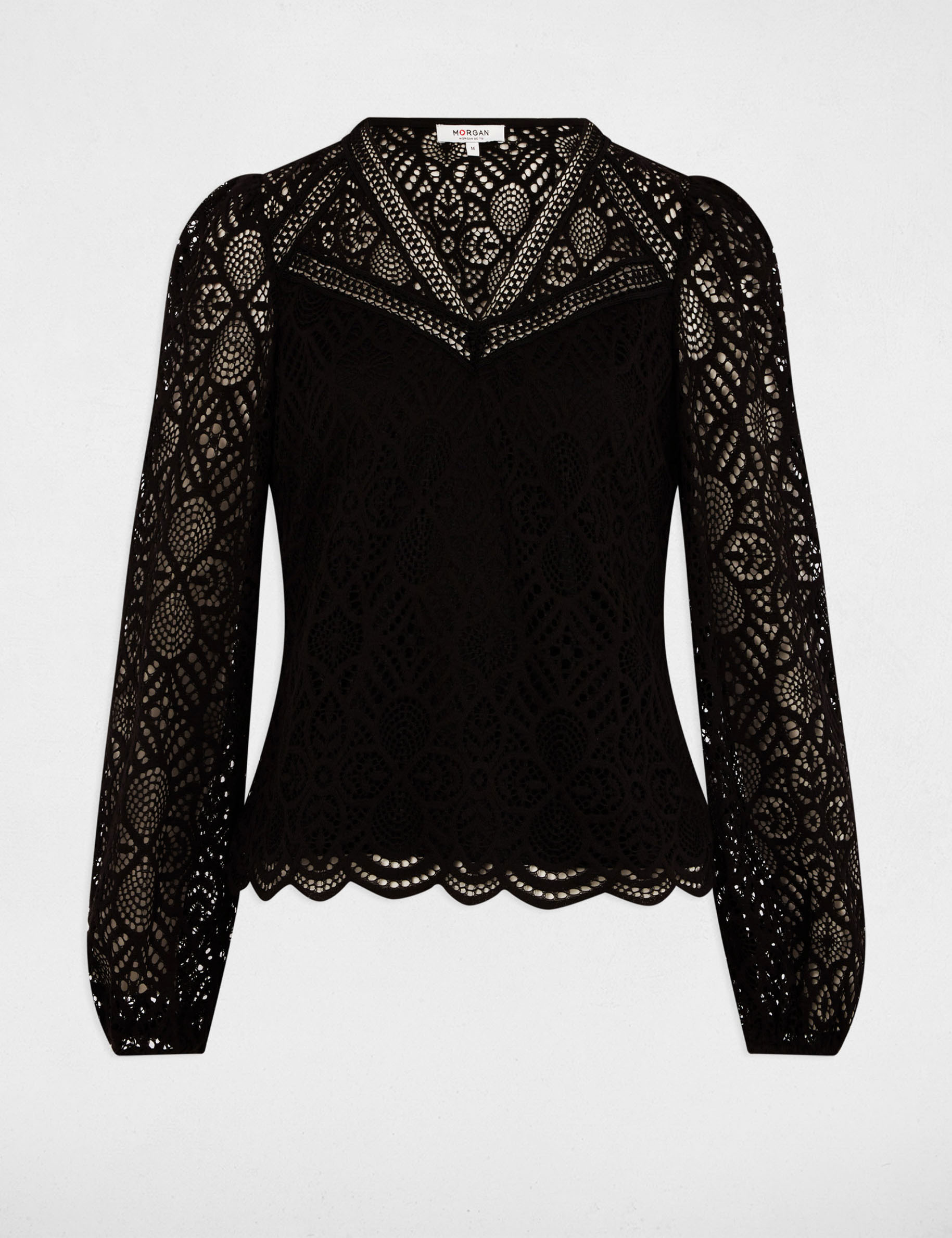 t shirt col en v dentelle noir femme T-shirt col en V dentelle noir femme