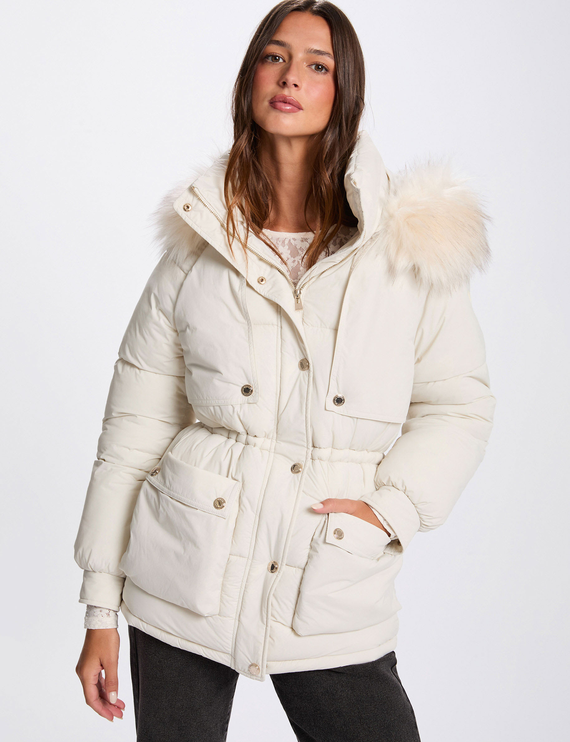 Halflange rechte donsjas ivoor vrouw