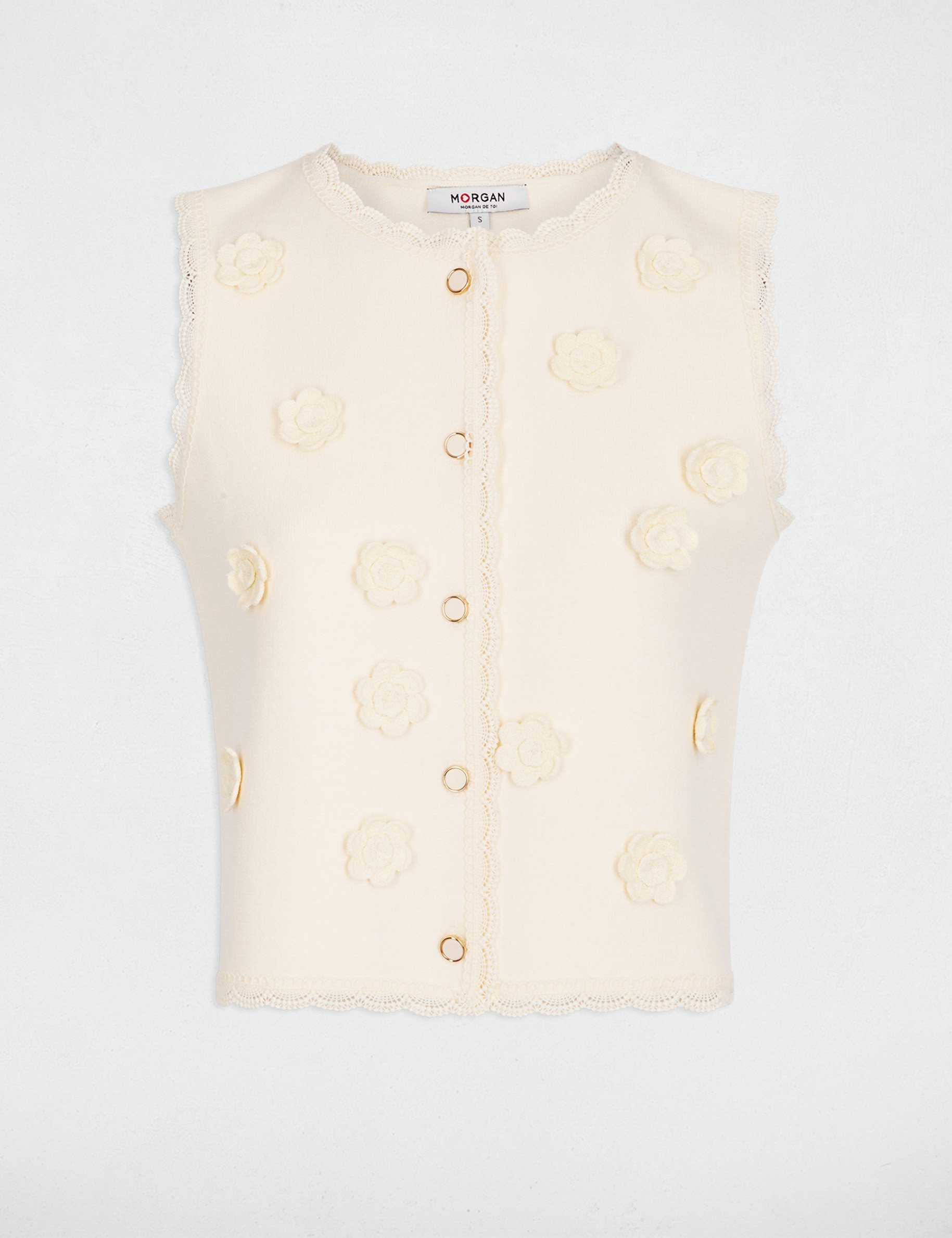 Gilet ajust&eacute; col rond ivoire femme