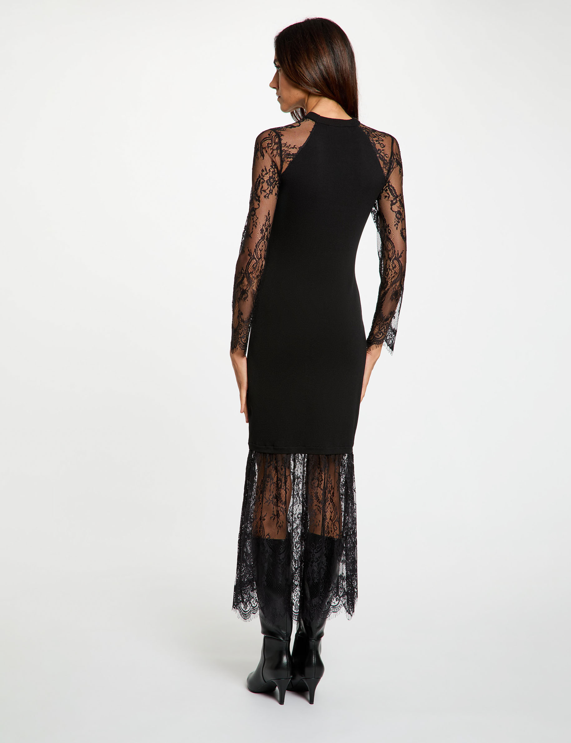 Robe tricot col montant noir femme