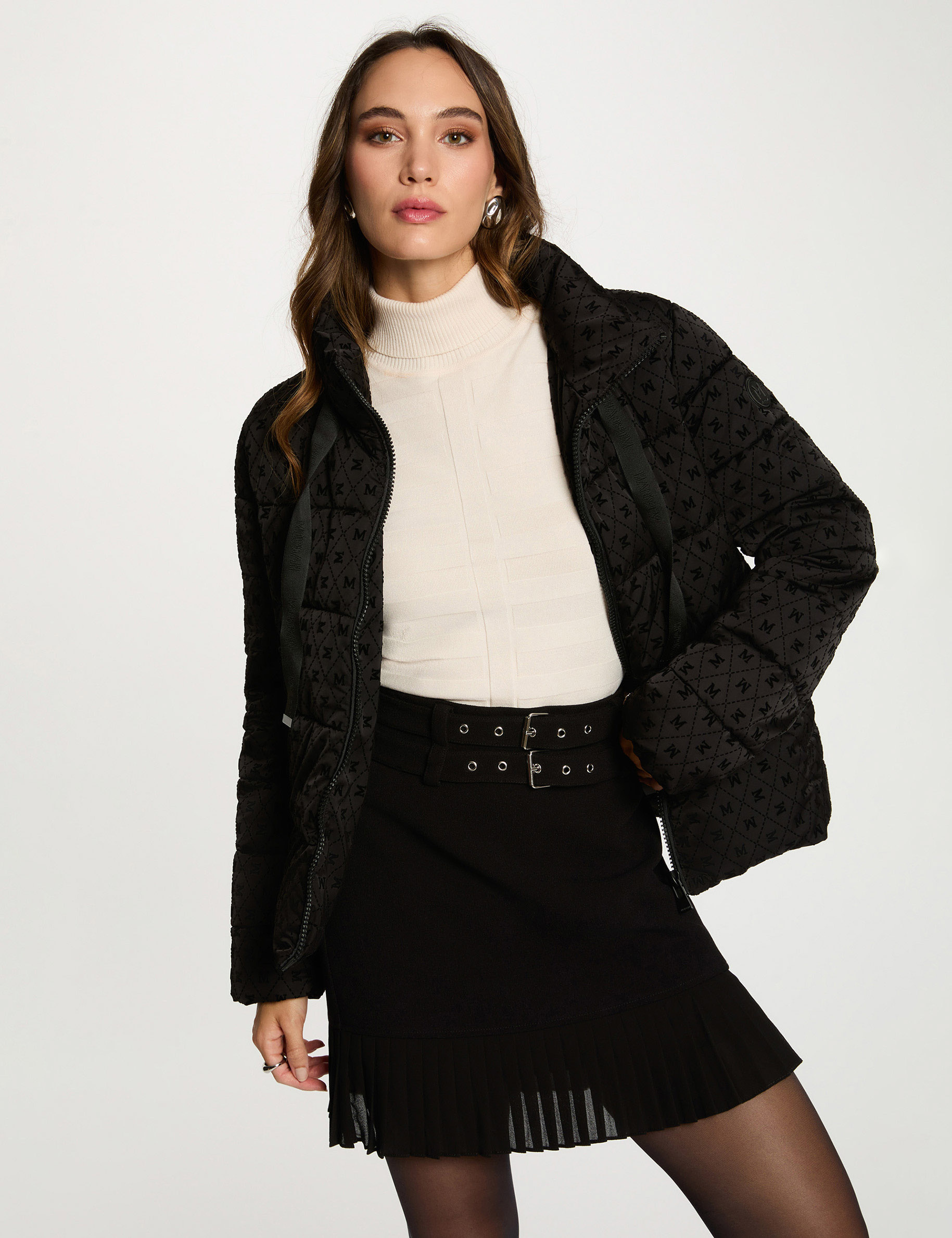 Doudoune courte col montant noir femme