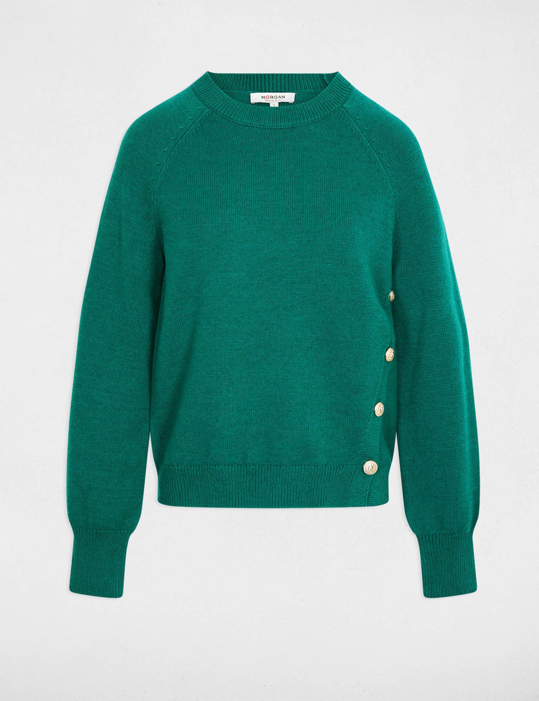 Pull col rond manches longues vert femme