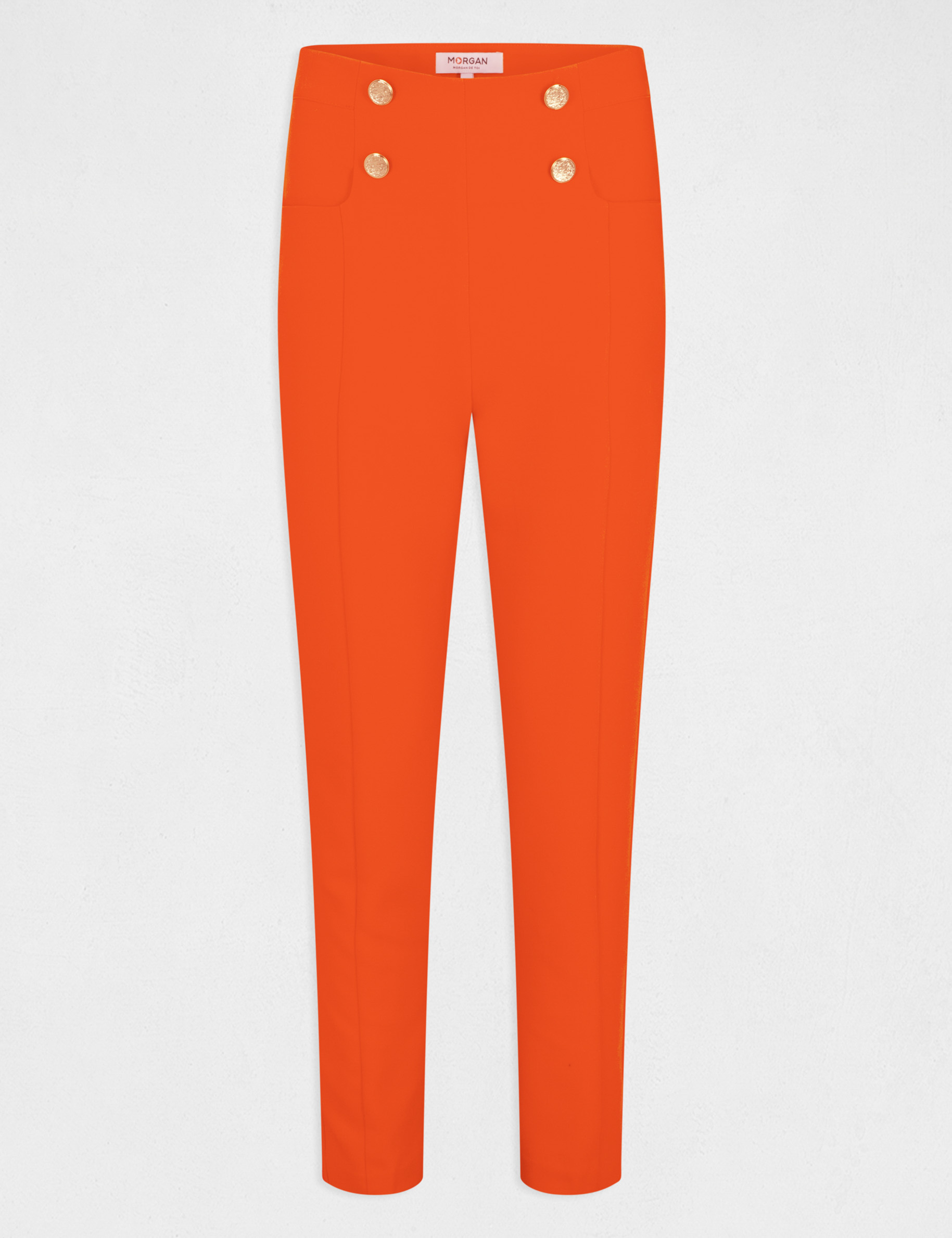 Pantalon city ajusté 7/8ème avec boutons orange femme