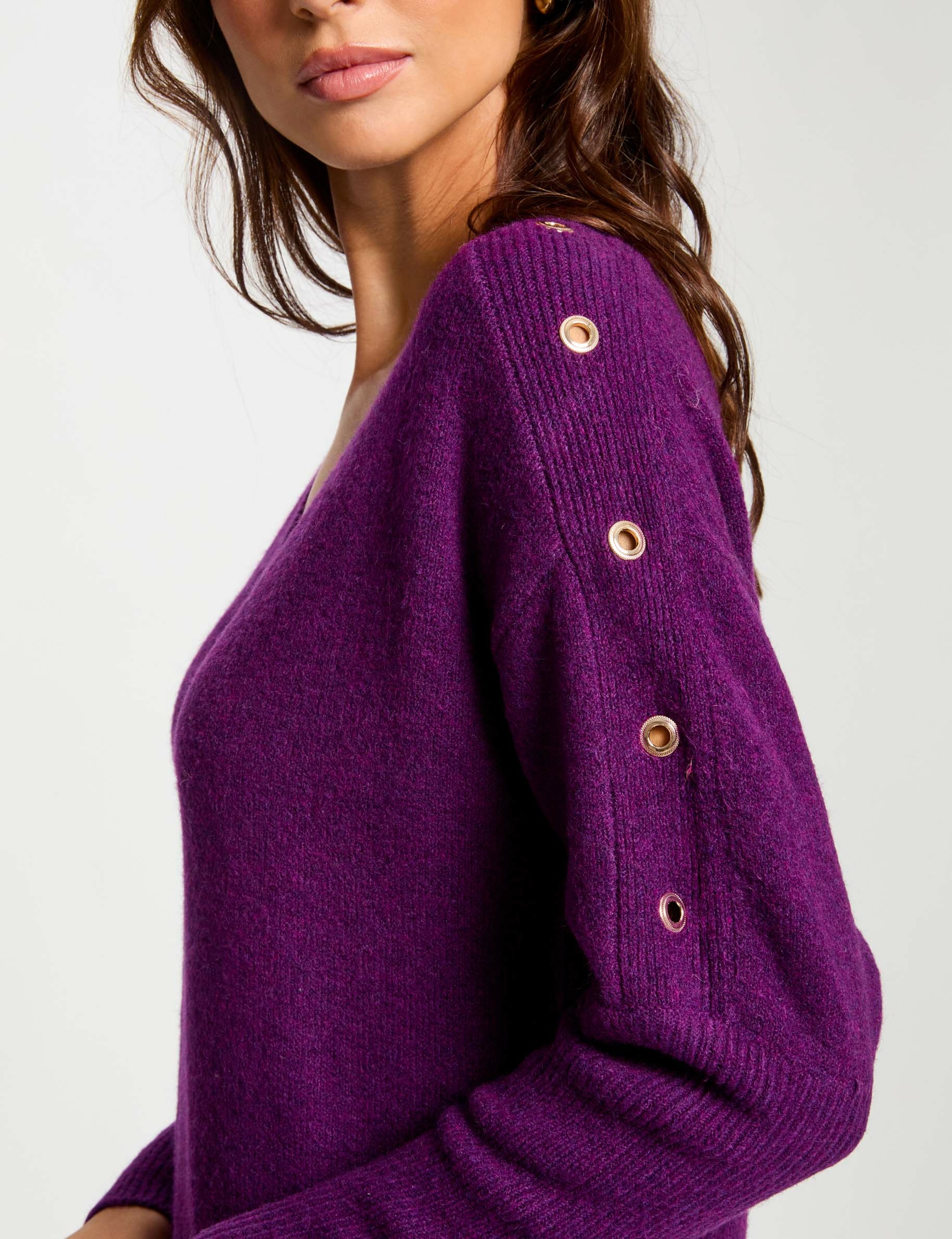 robe tricot droite a oeillets violet femme Robe tricot droite à oeillets violet femme