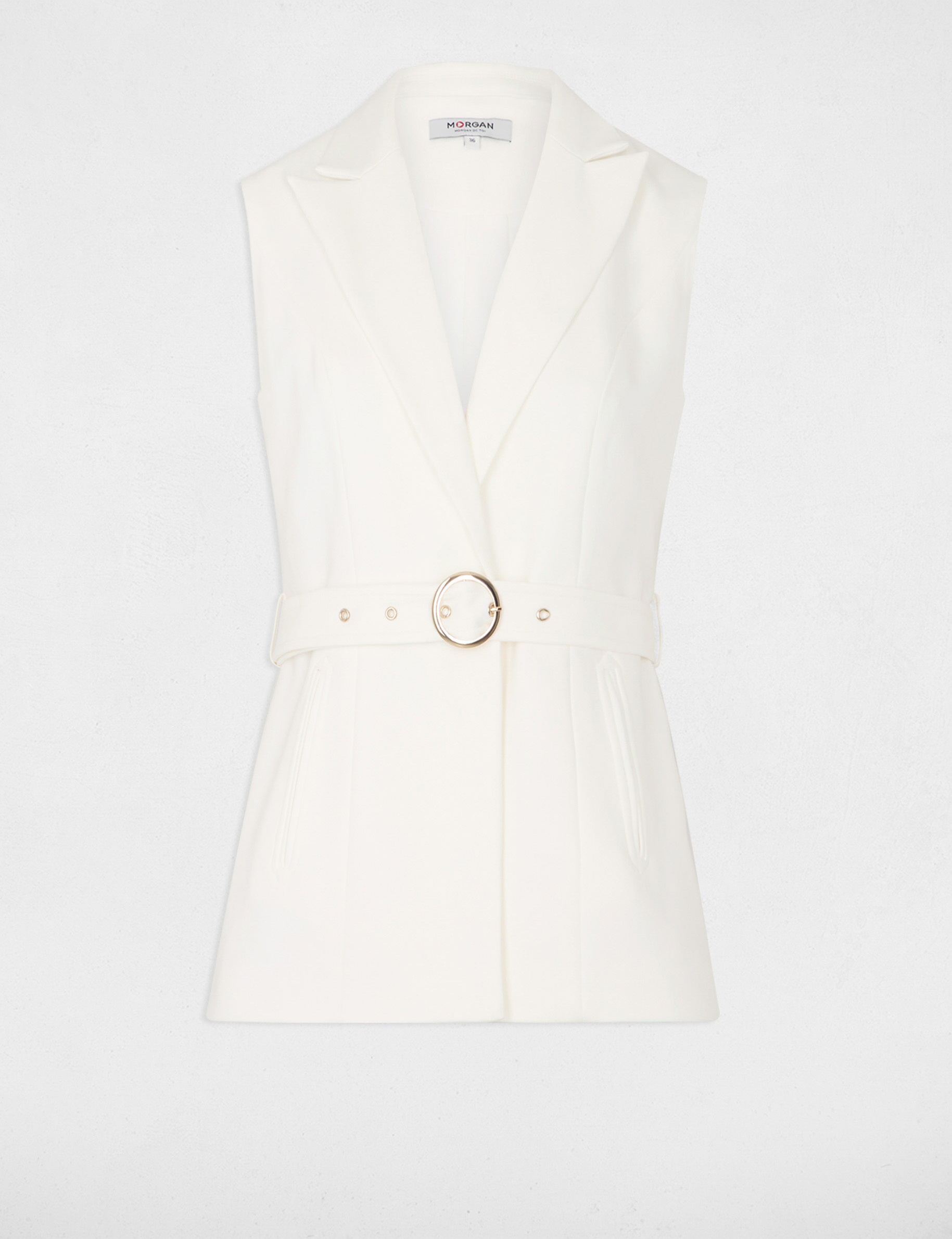 veste droite sans manches ceinturee blanc femme Veste droite sans manches ceinturée blanc femme