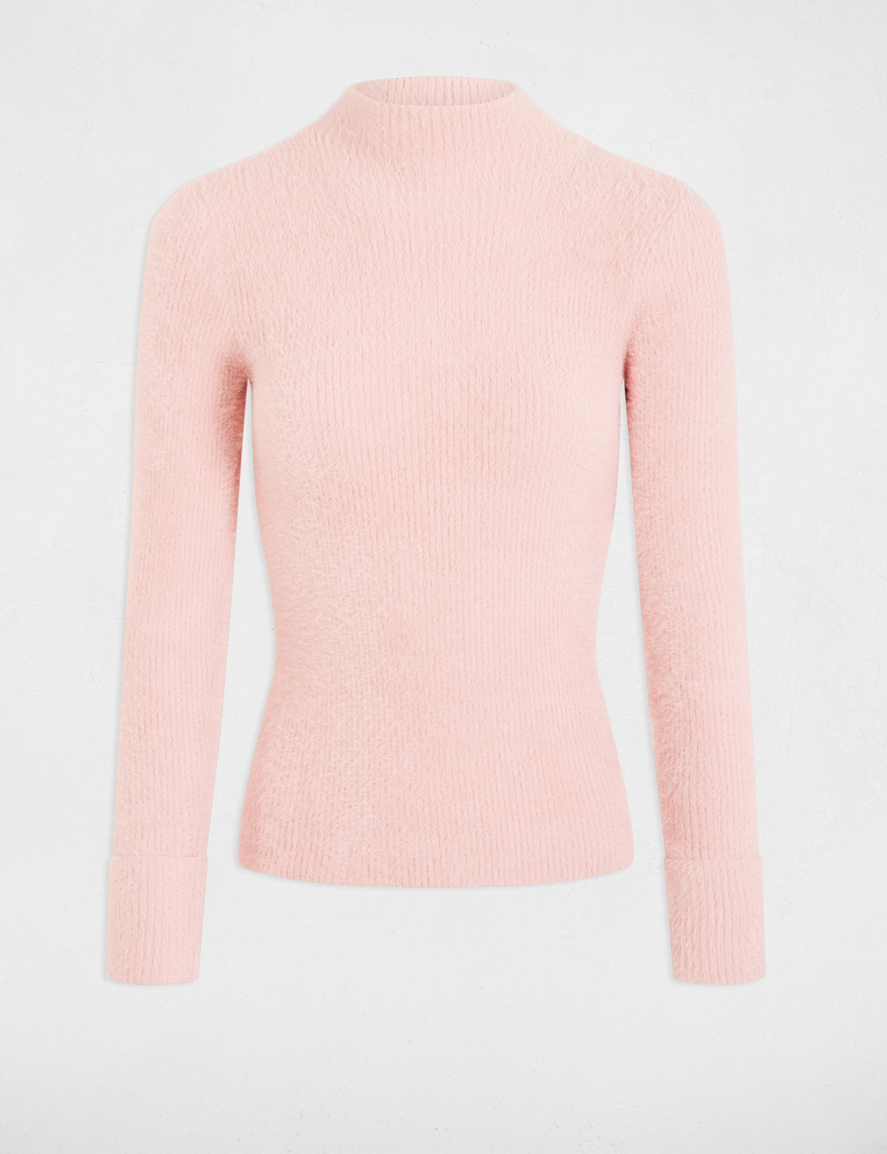 Pull manches longues maille duveteuse rose clair femme