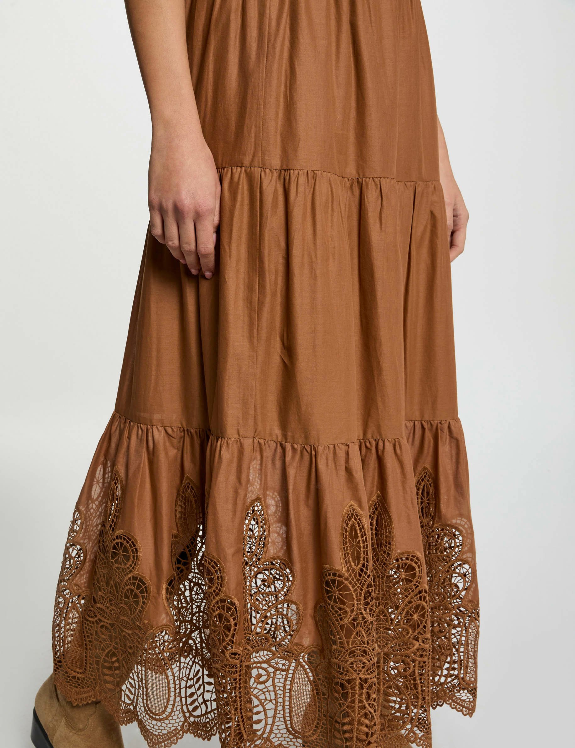 lange rok met kanten details cognacbruin vrouw Lange rok met kanten details cognacbruin vrouw