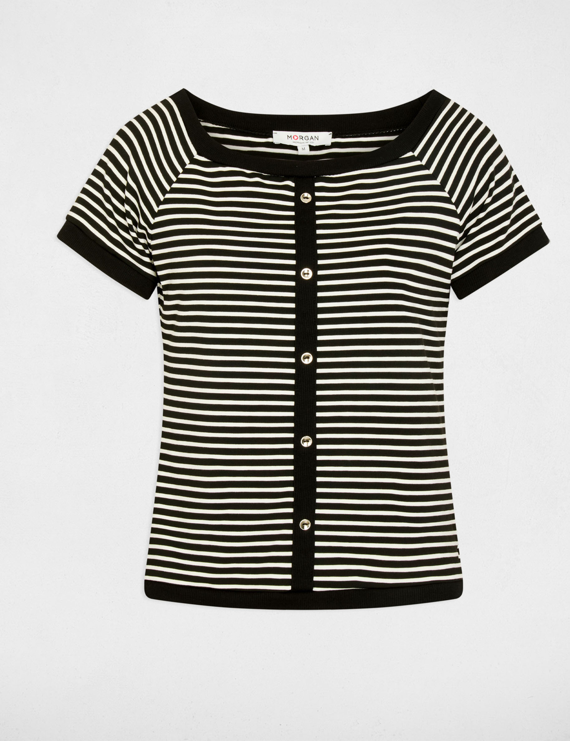 gestreept bardot t shirt helder wit vrouw Gestreept Bardot T-shirt helder wit vrouw