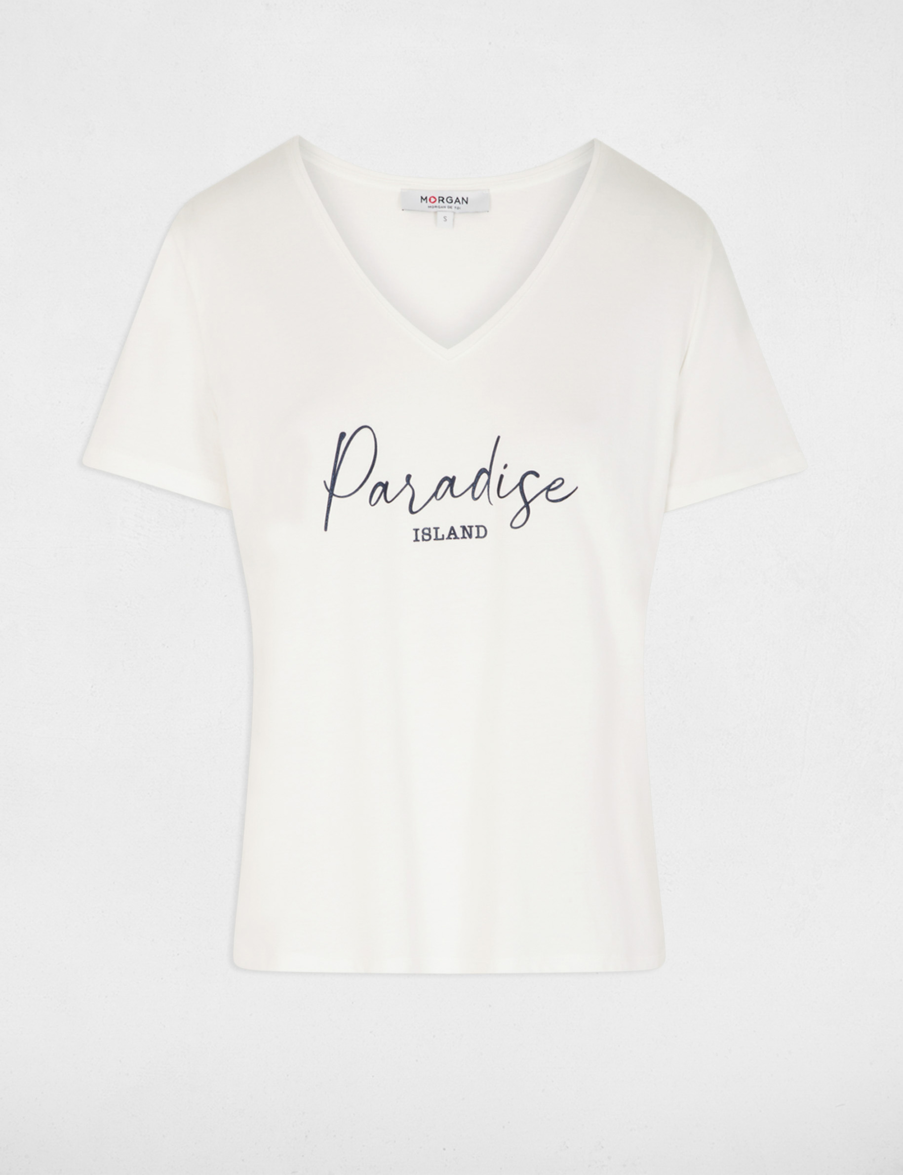 T-shirt col v manches courtes blanc femme