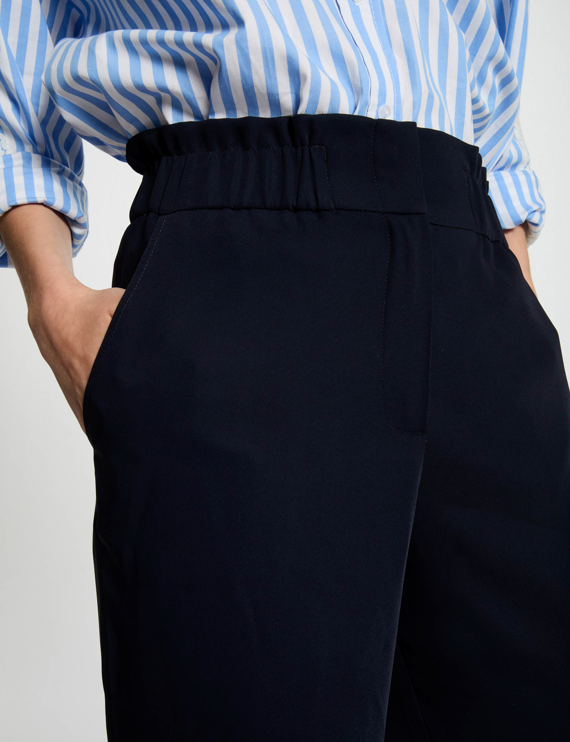Hoge taille wijde broek marineblauw vrouw