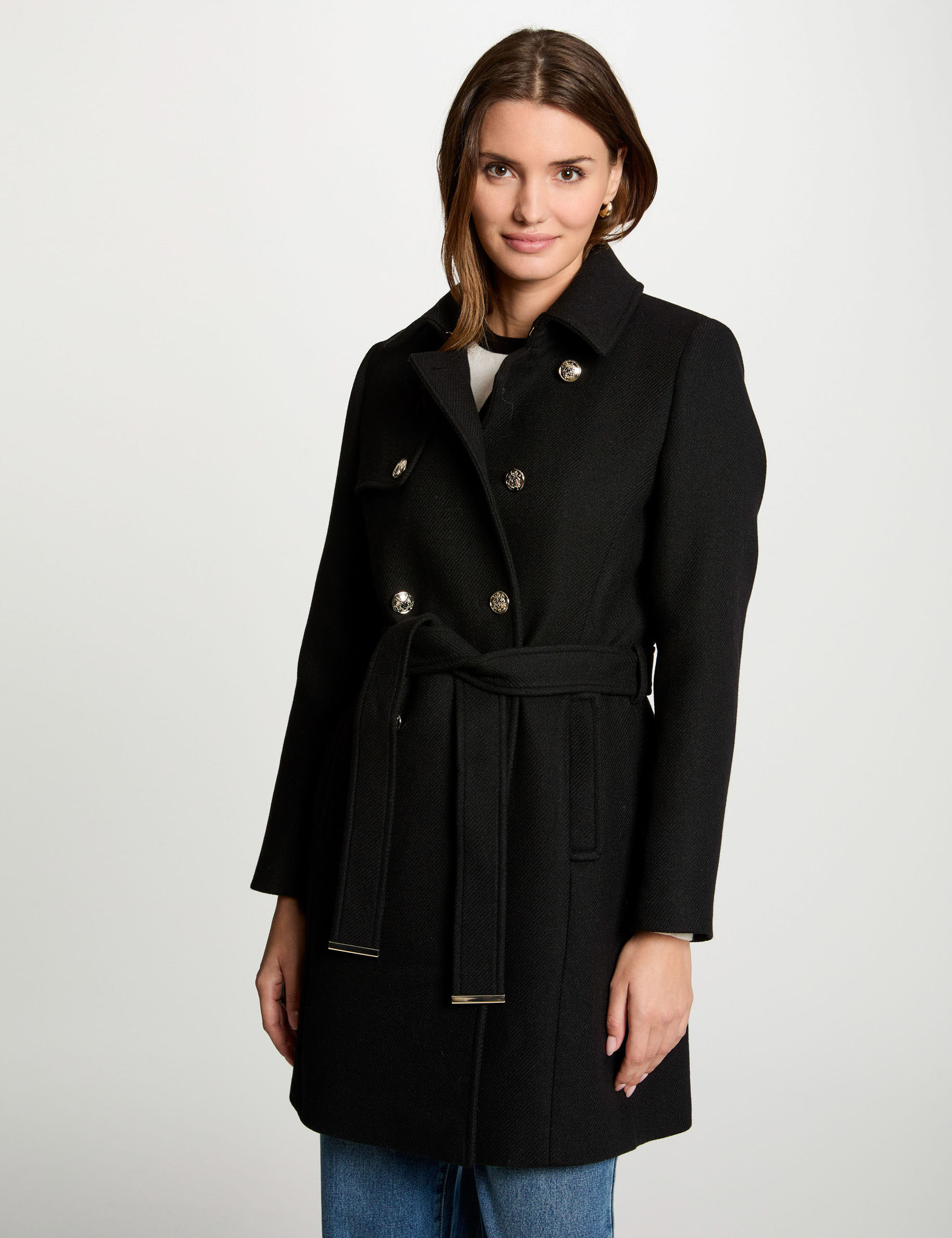 manteau long ceinture noir femme Manteau long ceinturé noir femme