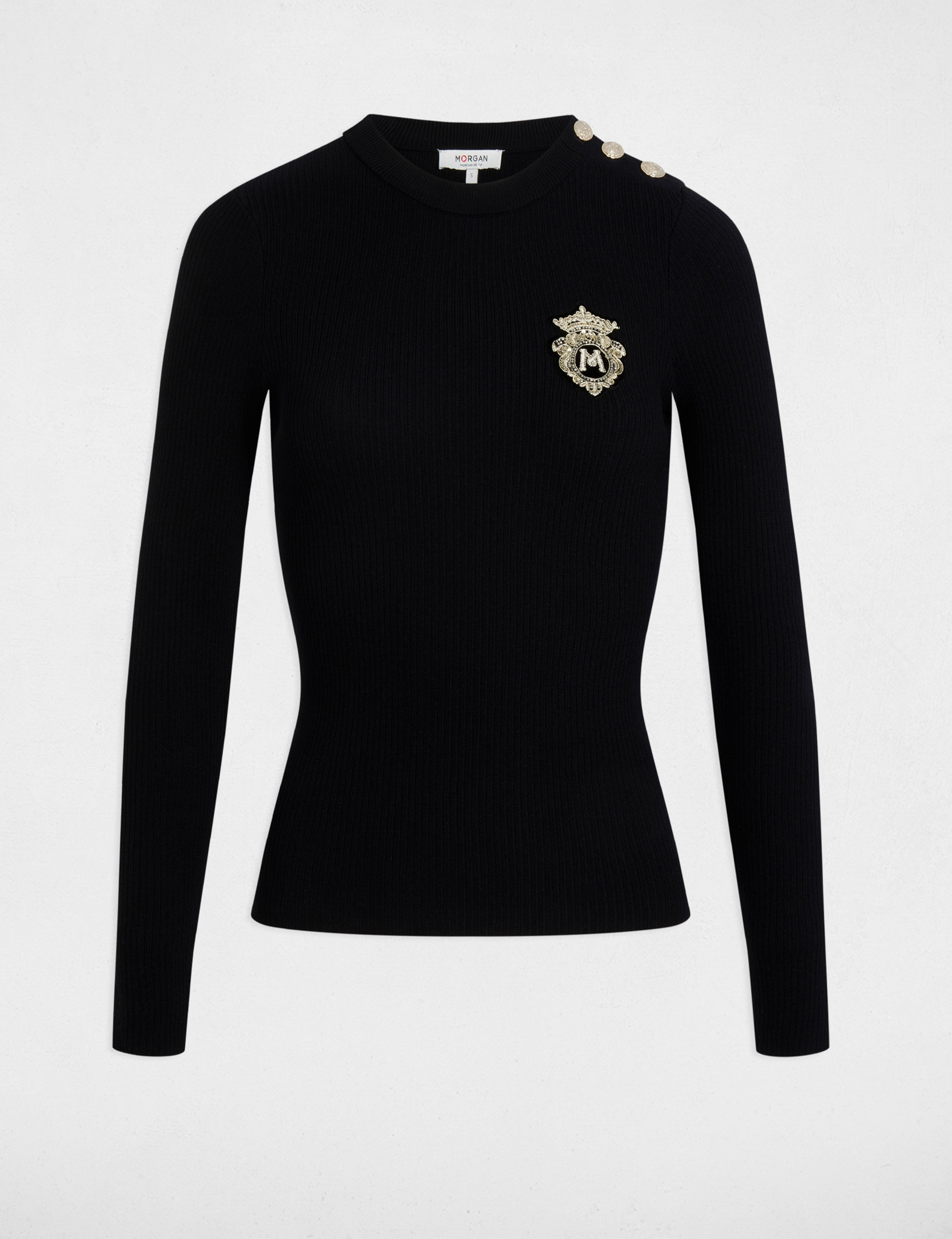 pull col rond cotele noir femme Pull col rond côtelé noir femme
