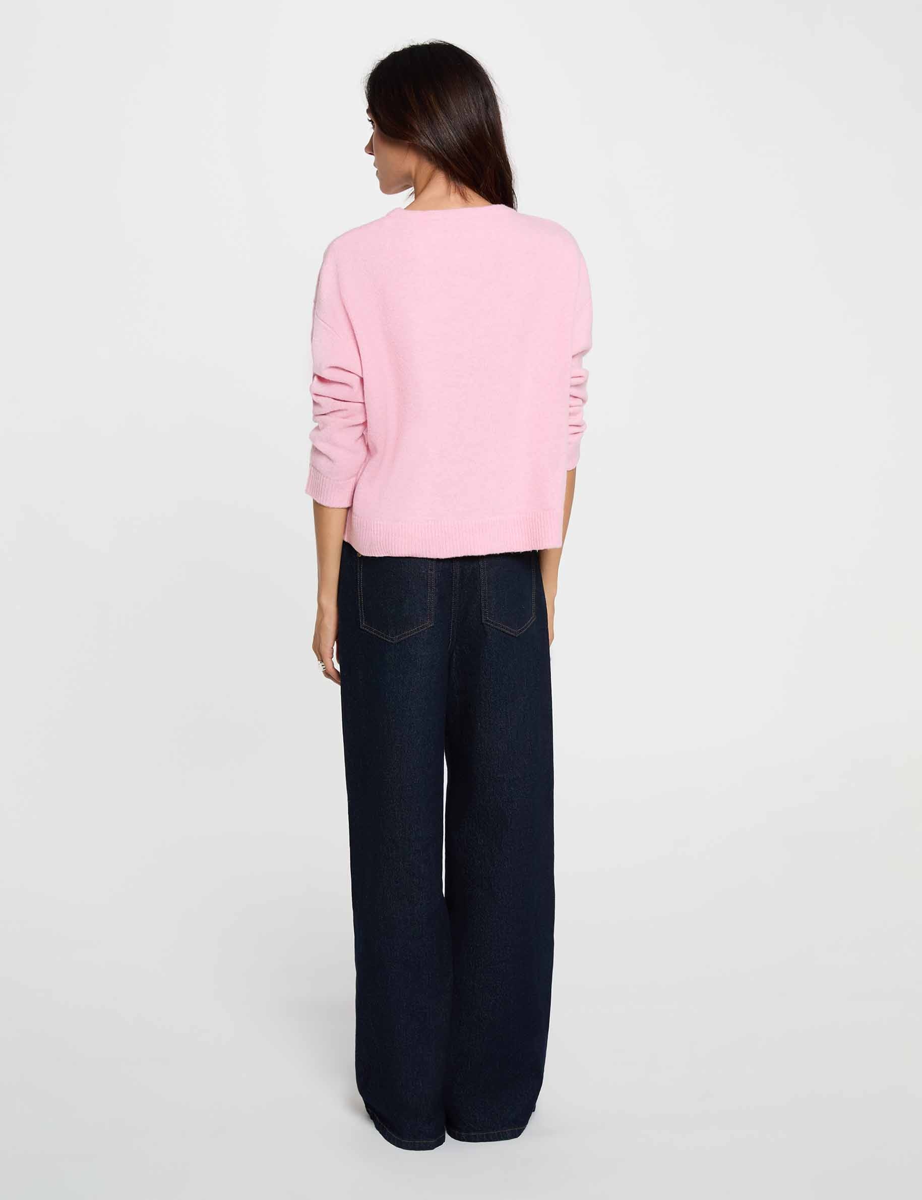 Pull col rond rose pastel femme