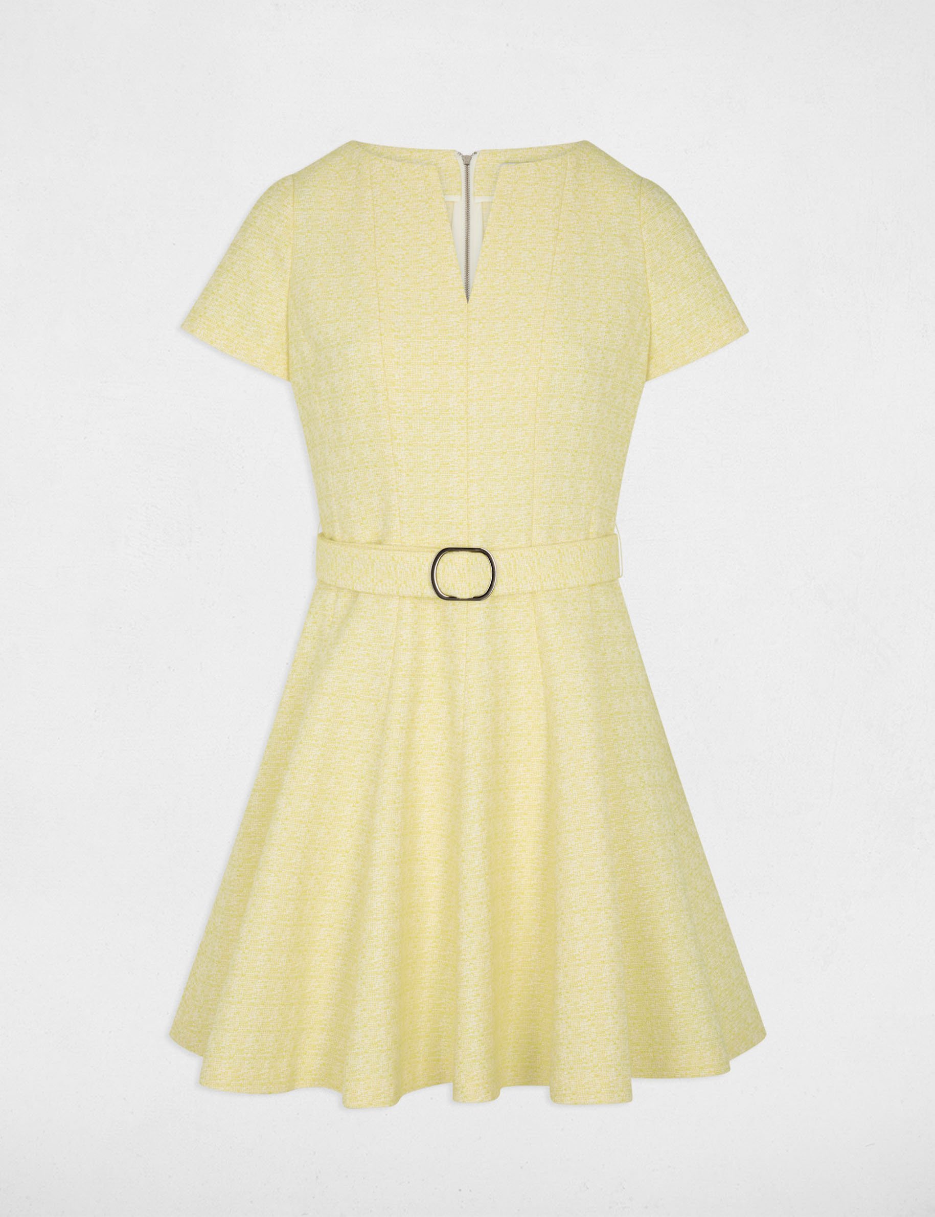 Robe courte ceintur&eacute;e jaune pastel femme