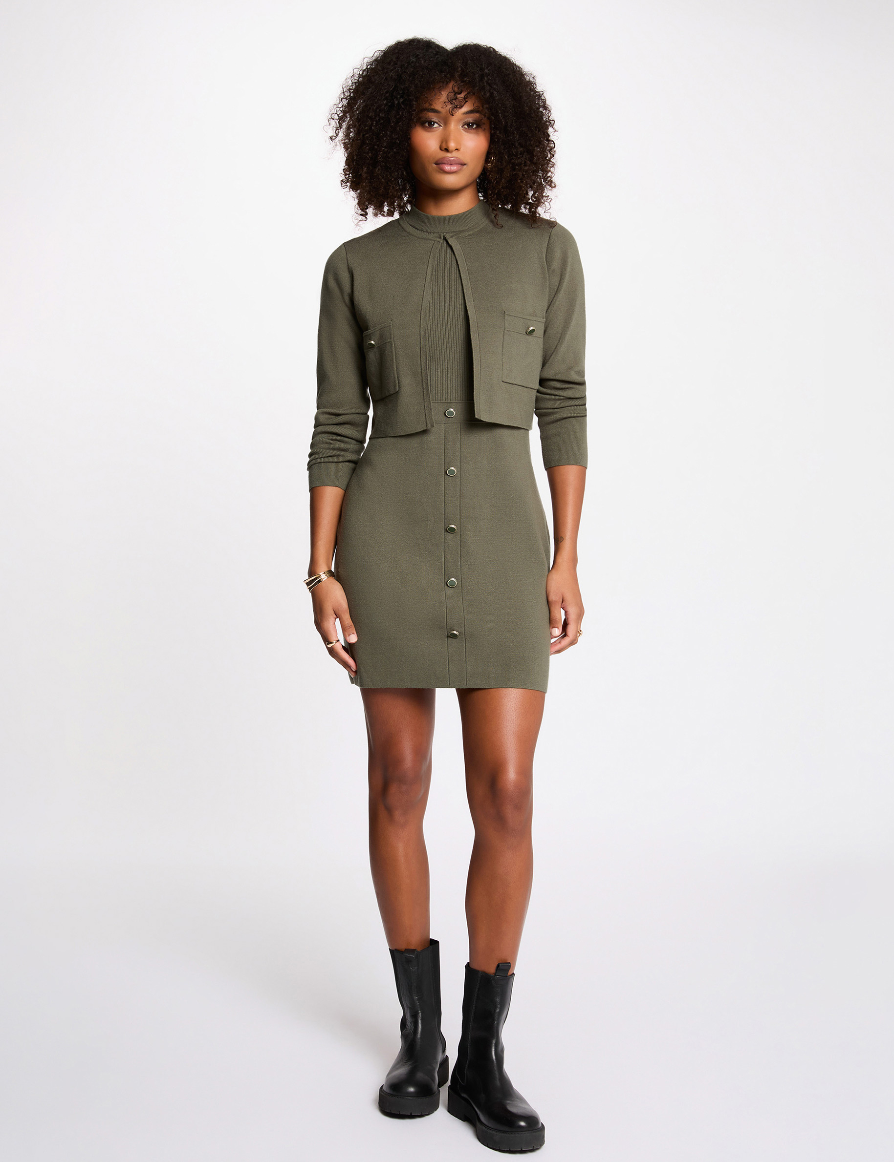 robe courte effet 2 en 1 vert kaki femme Robe courte effet 2-en-1 vert kaki femme