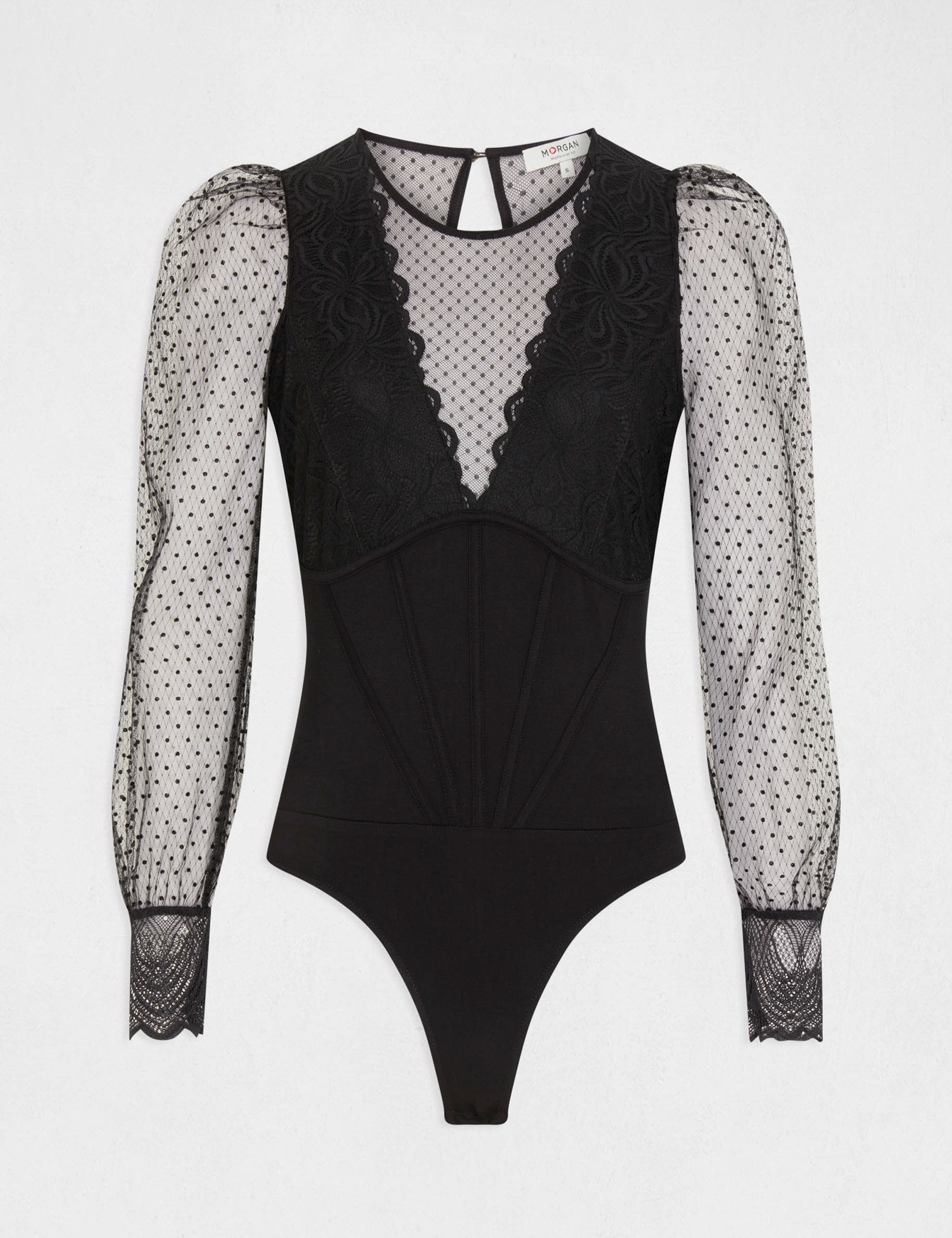 Body manches longues en plumetis noir femme