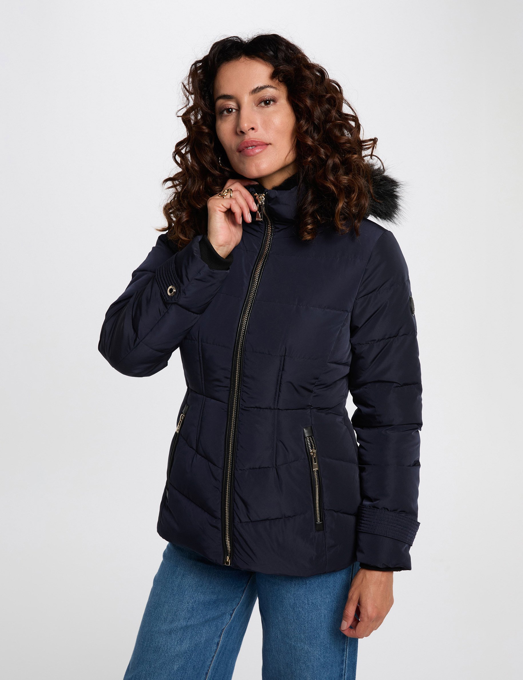 Doudoune courte ajustée bleu marine femme