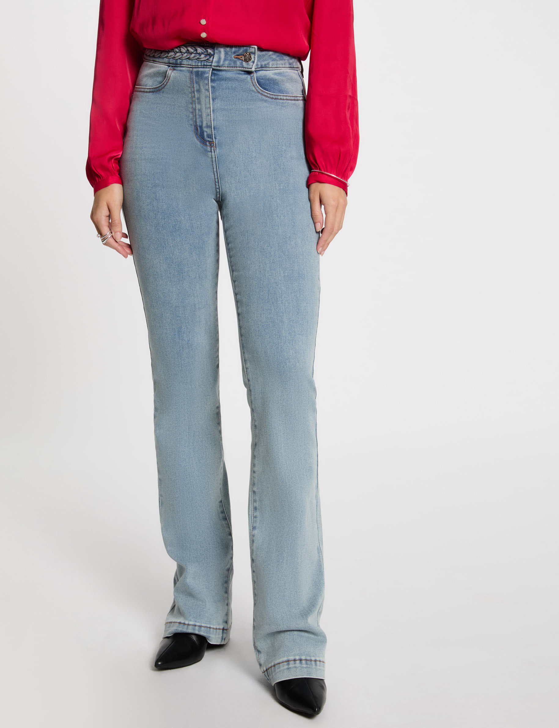 Rechte jeans met gevlochten details gebleekt denim vrouw
