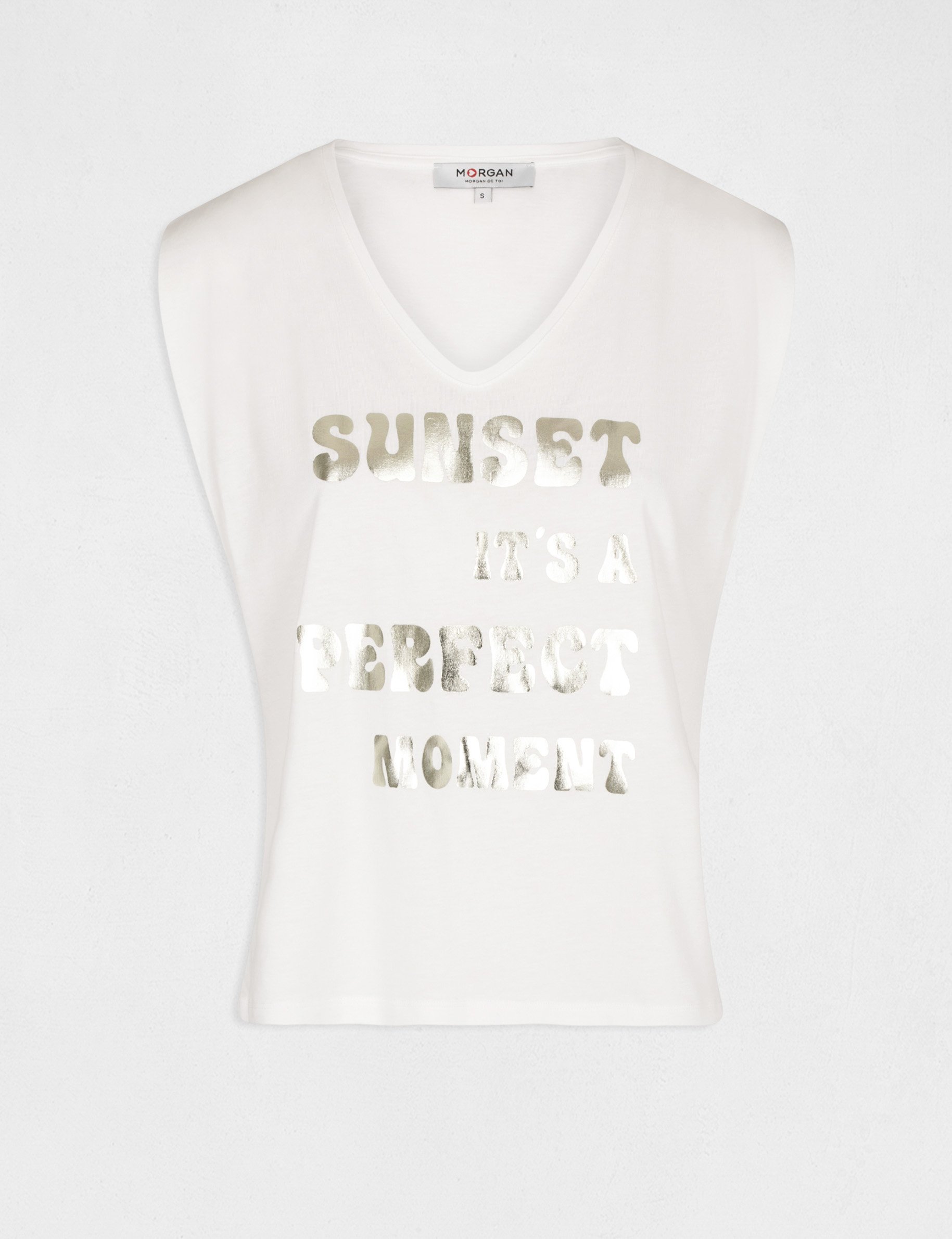 T-shirt manches courtes &agrave; inscription ecru femme