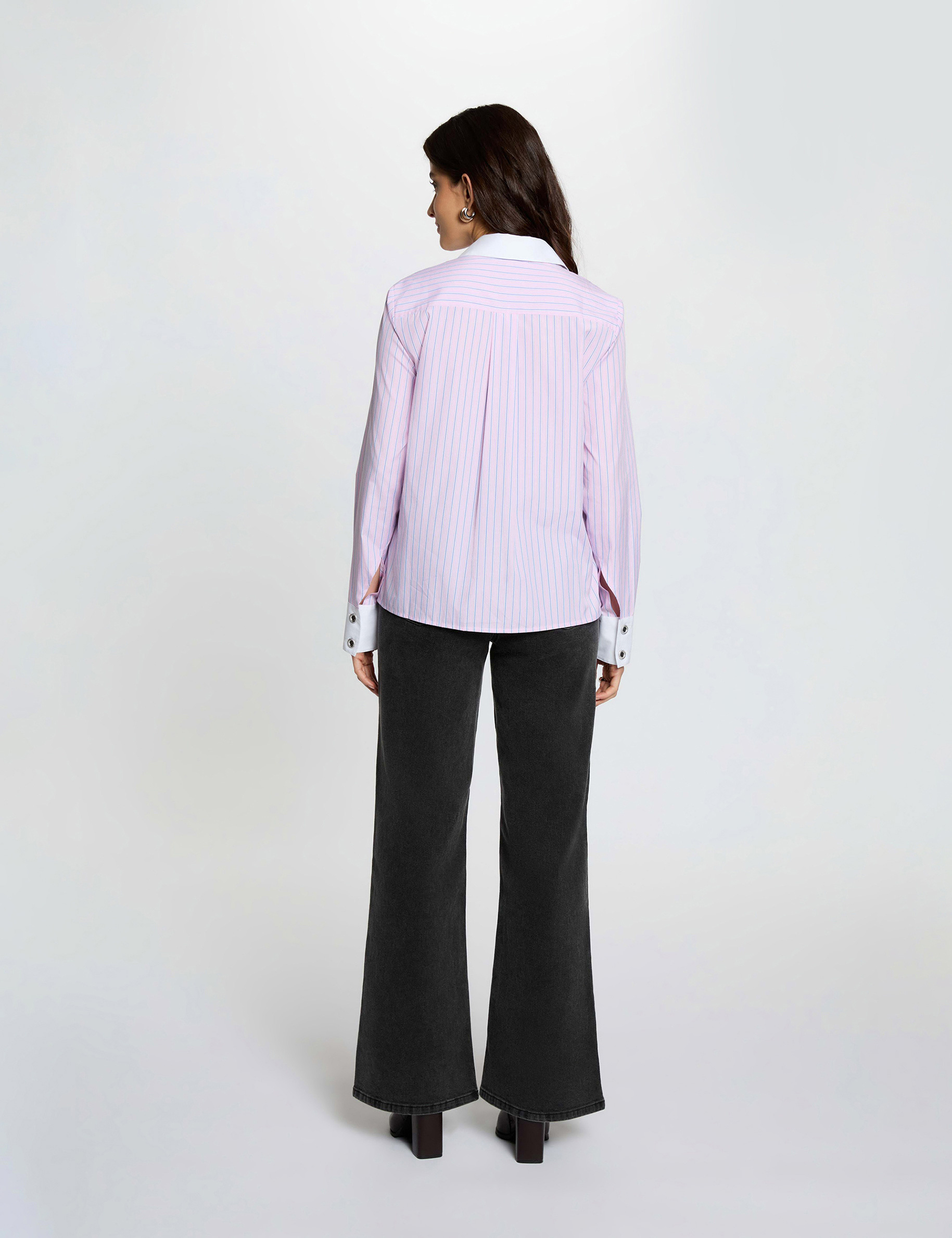 High-waist wijde broek denim zwart vrouw