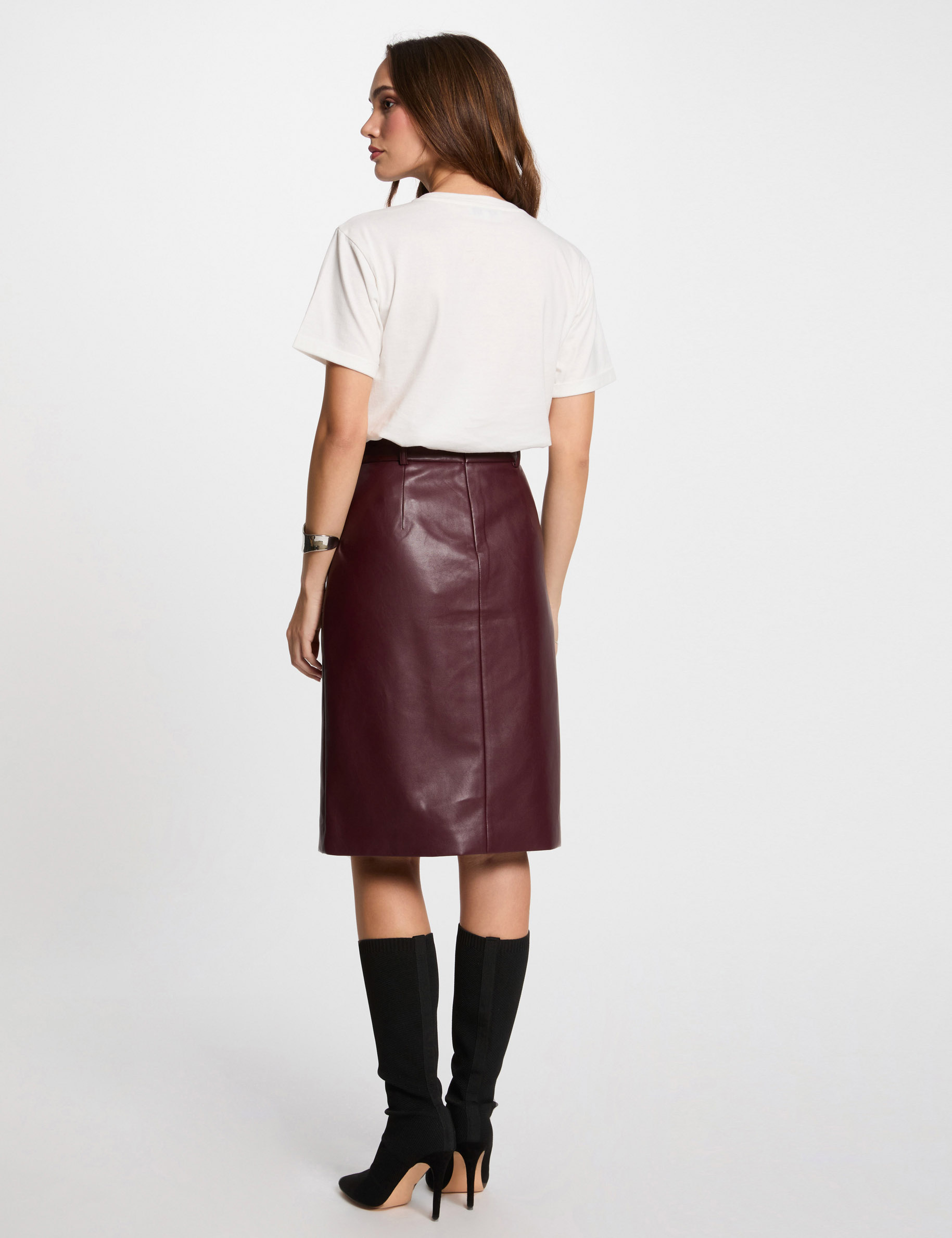 jupe ajustee simili cuir prune femme Jupe ajustée simili cuir prune femme