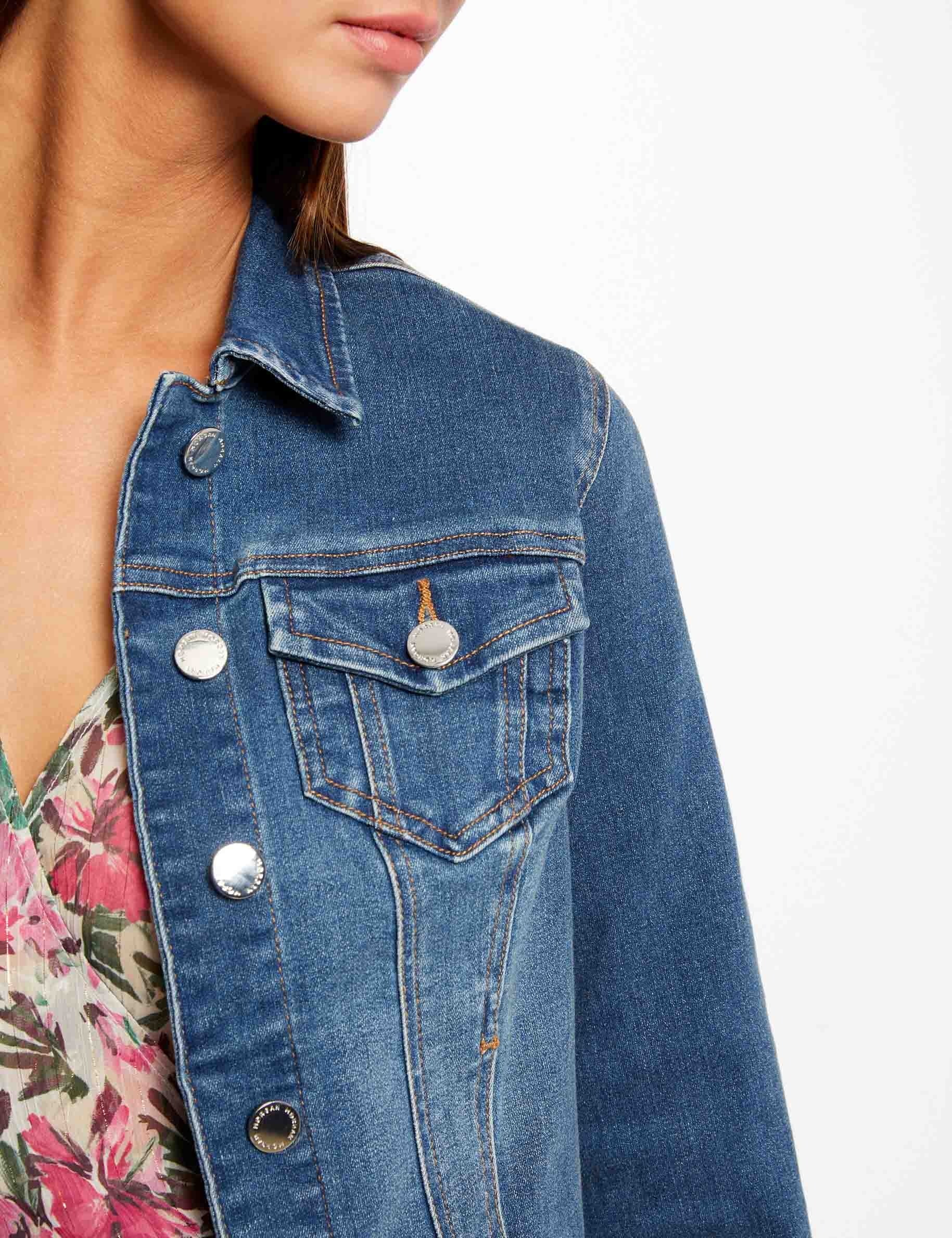 Veste droite boutonn&eacute;e en jean denim stone femme