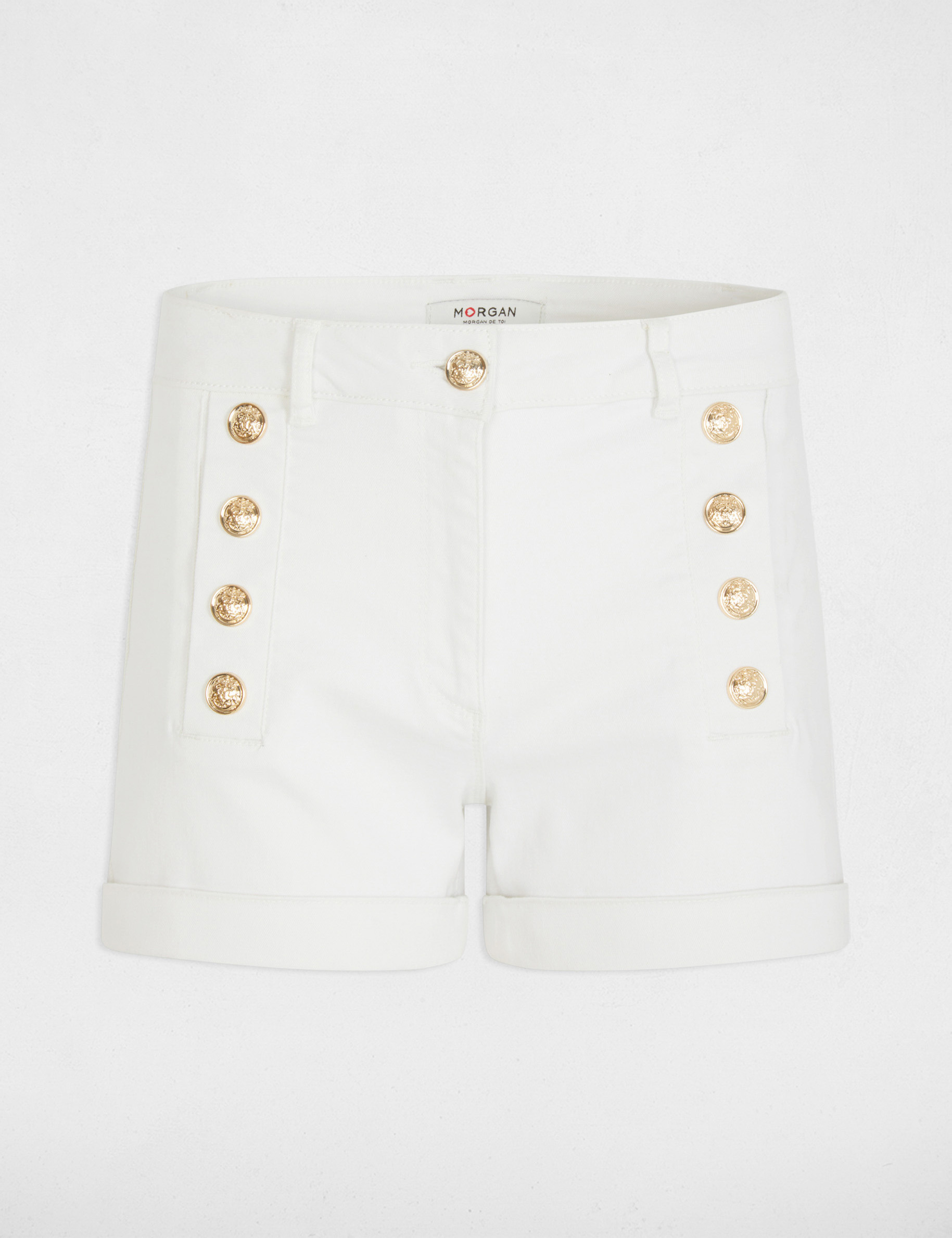 jeans korte broek met knopen helder wit vrouw Jeans korte broek met knopen helder wit vrouw