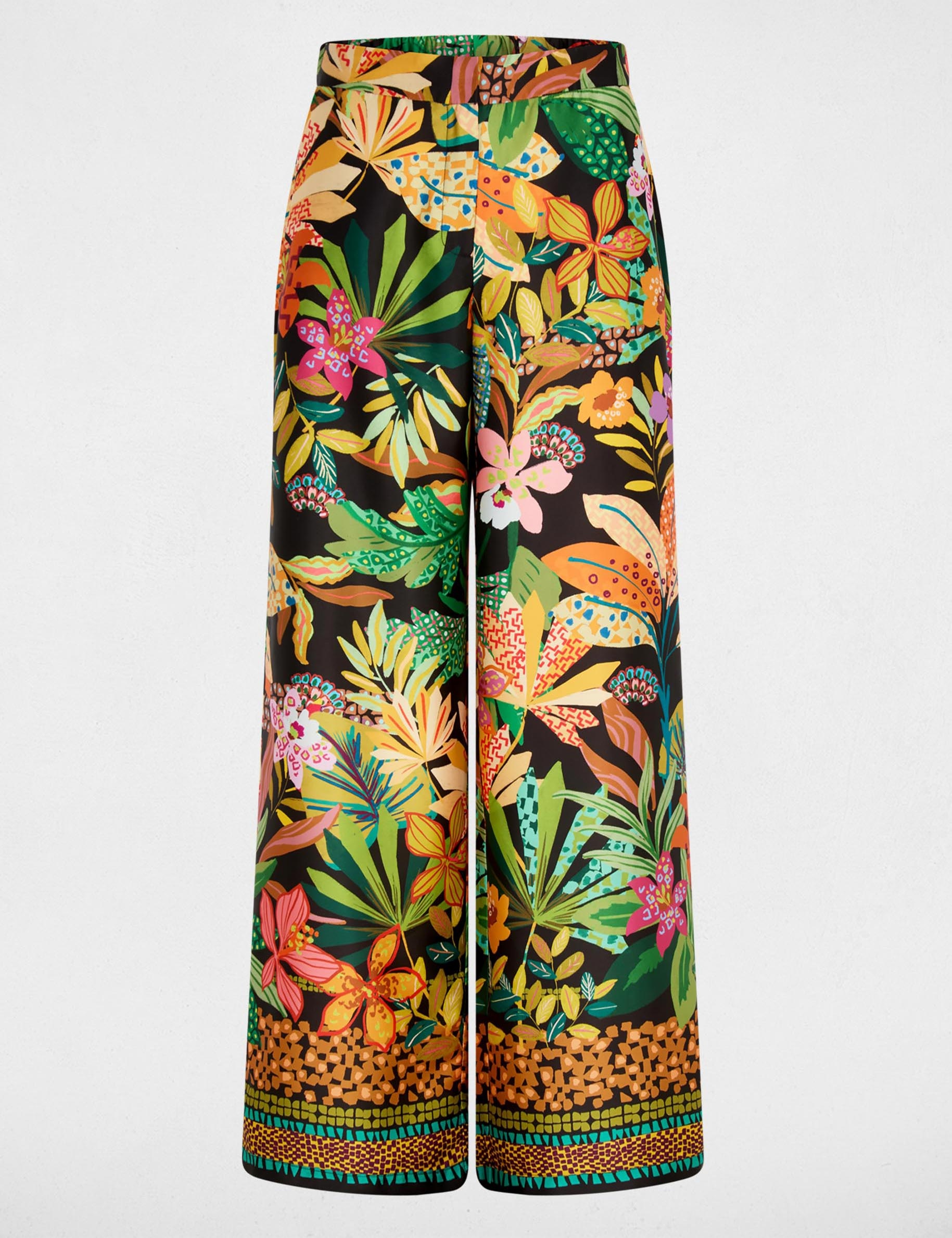 Pantalon large satin&eacute; noir femme