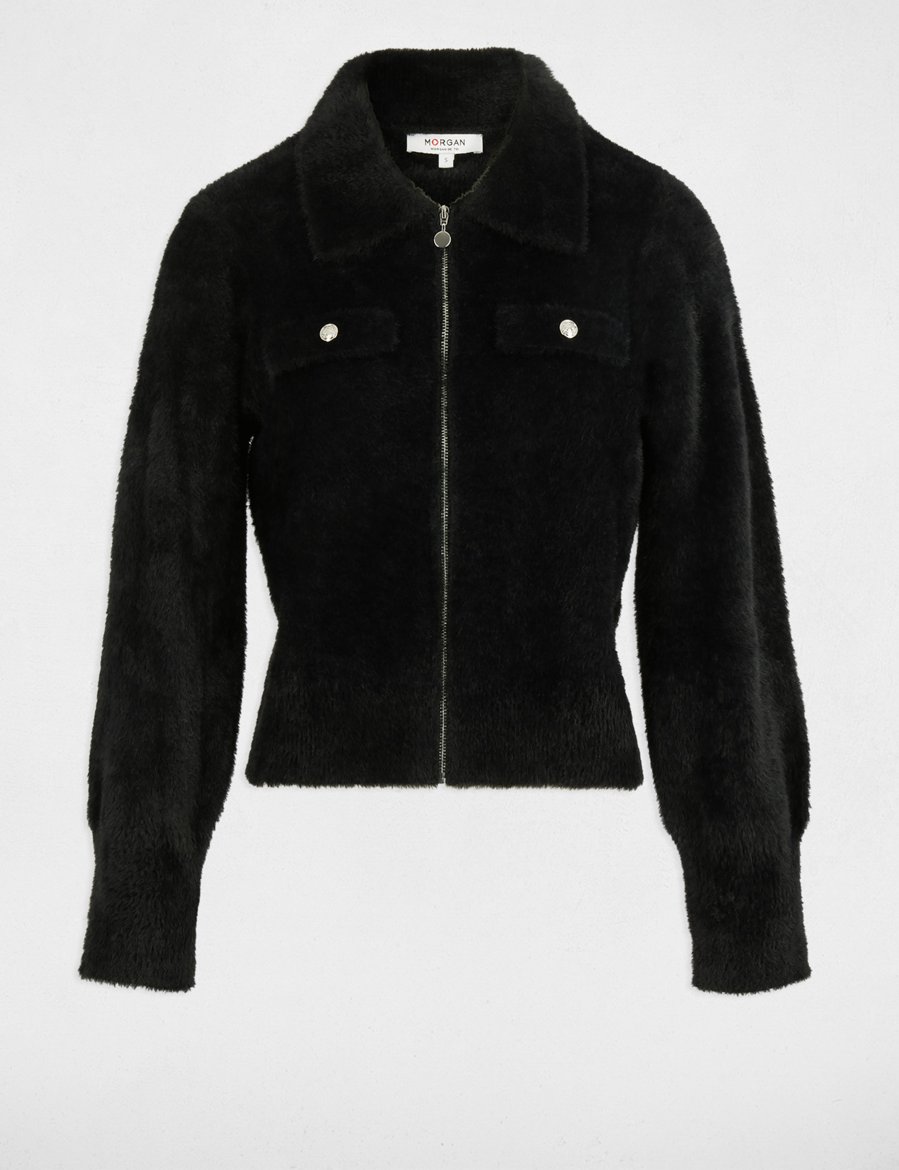 vest met lange mouwen en reverskraag zwart vrouw Vest met lange mouwen en reverskraag zwart vrouw