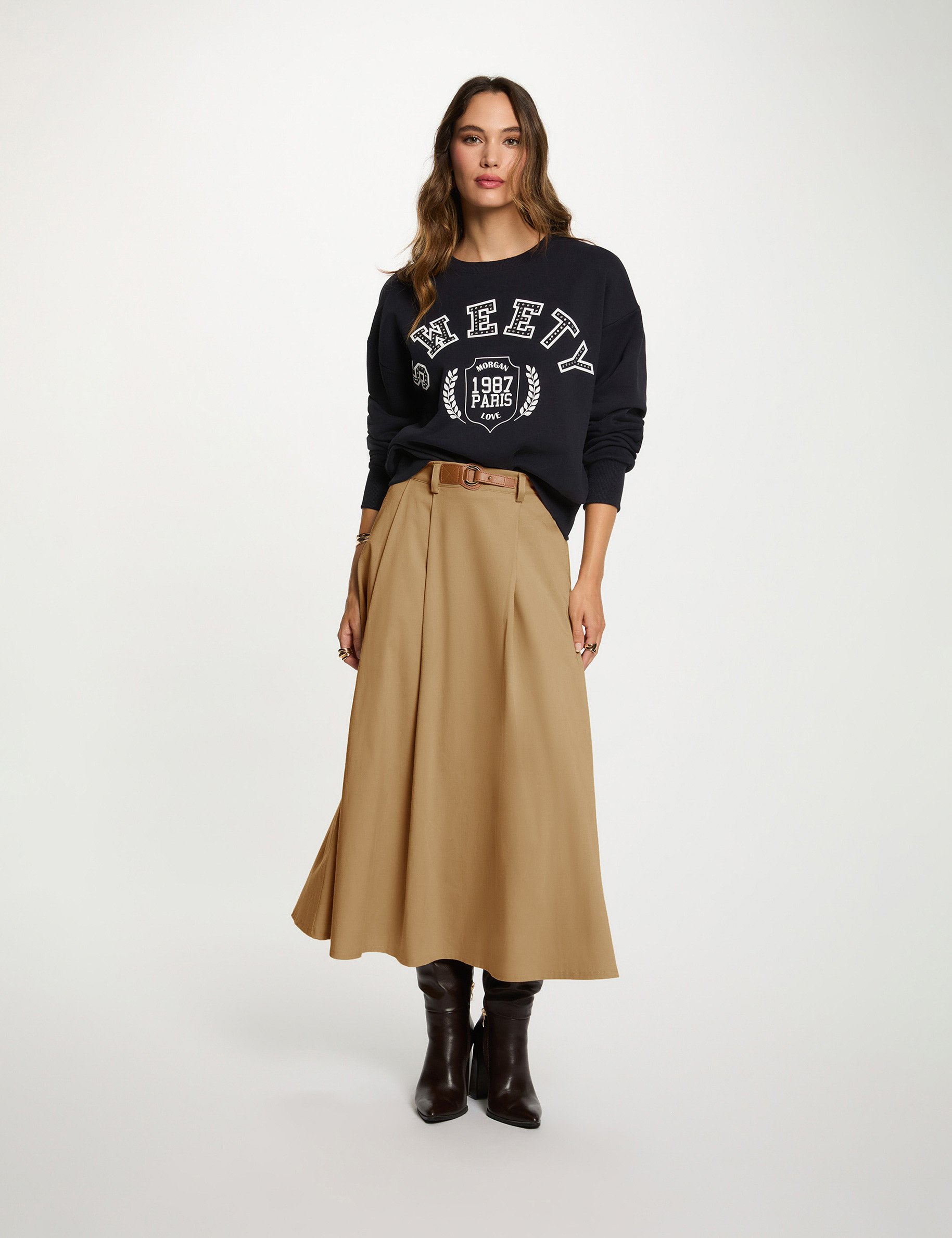 Uitlopende rok met hoge taille beige vrouw