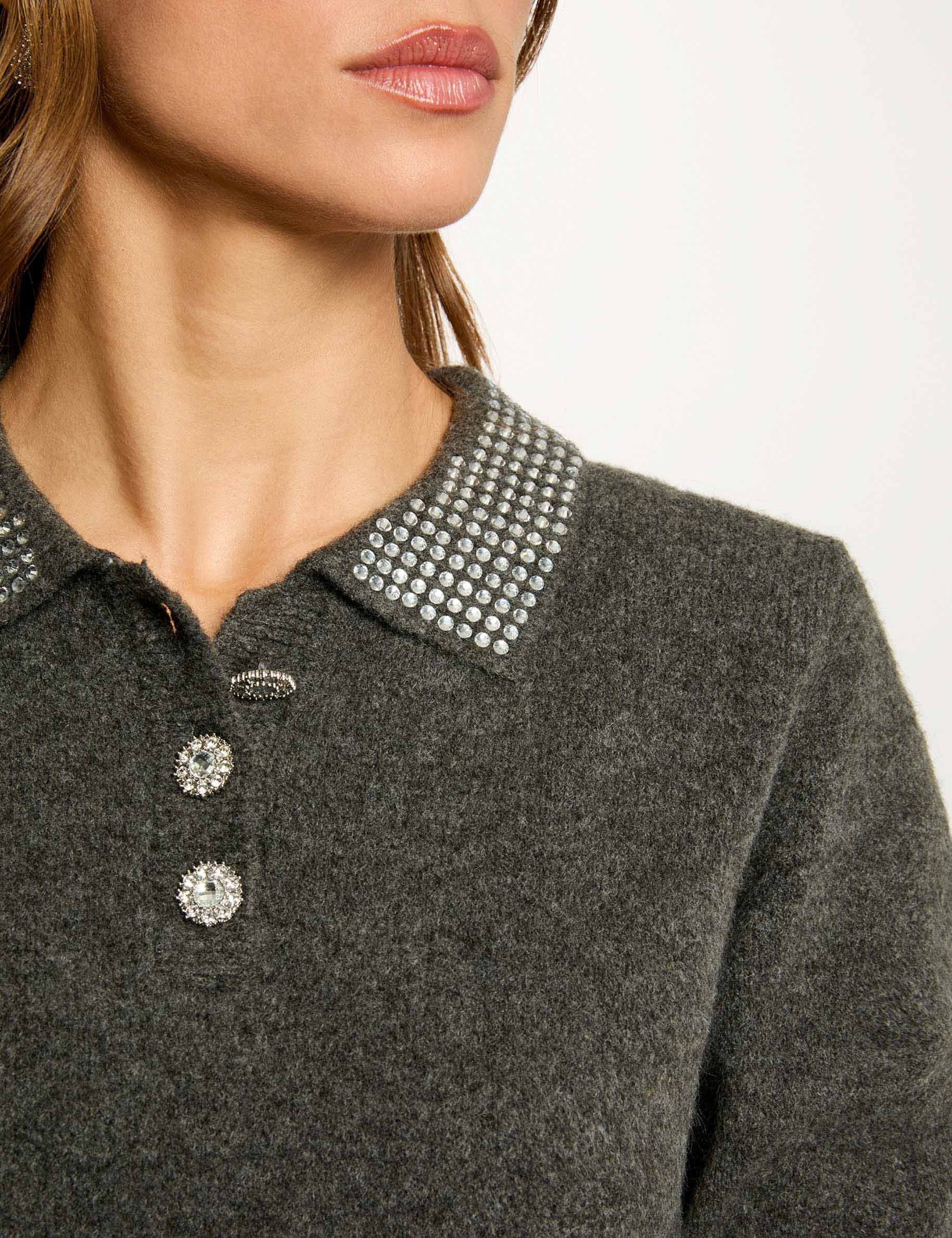 pull ajuste col a revers gris fonce femme donkergrijs vrouw