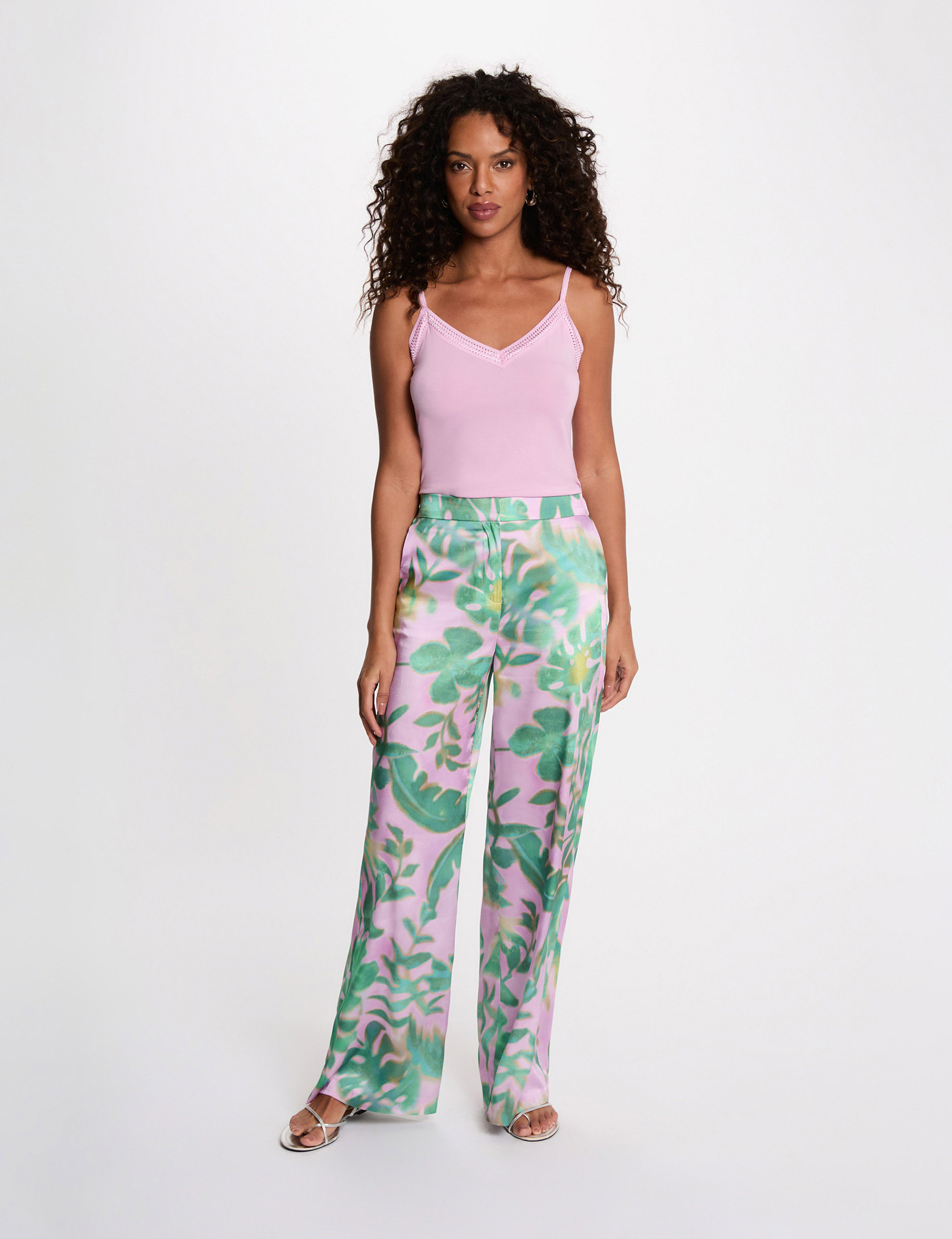 Pantalon large taille haute multicolore femme