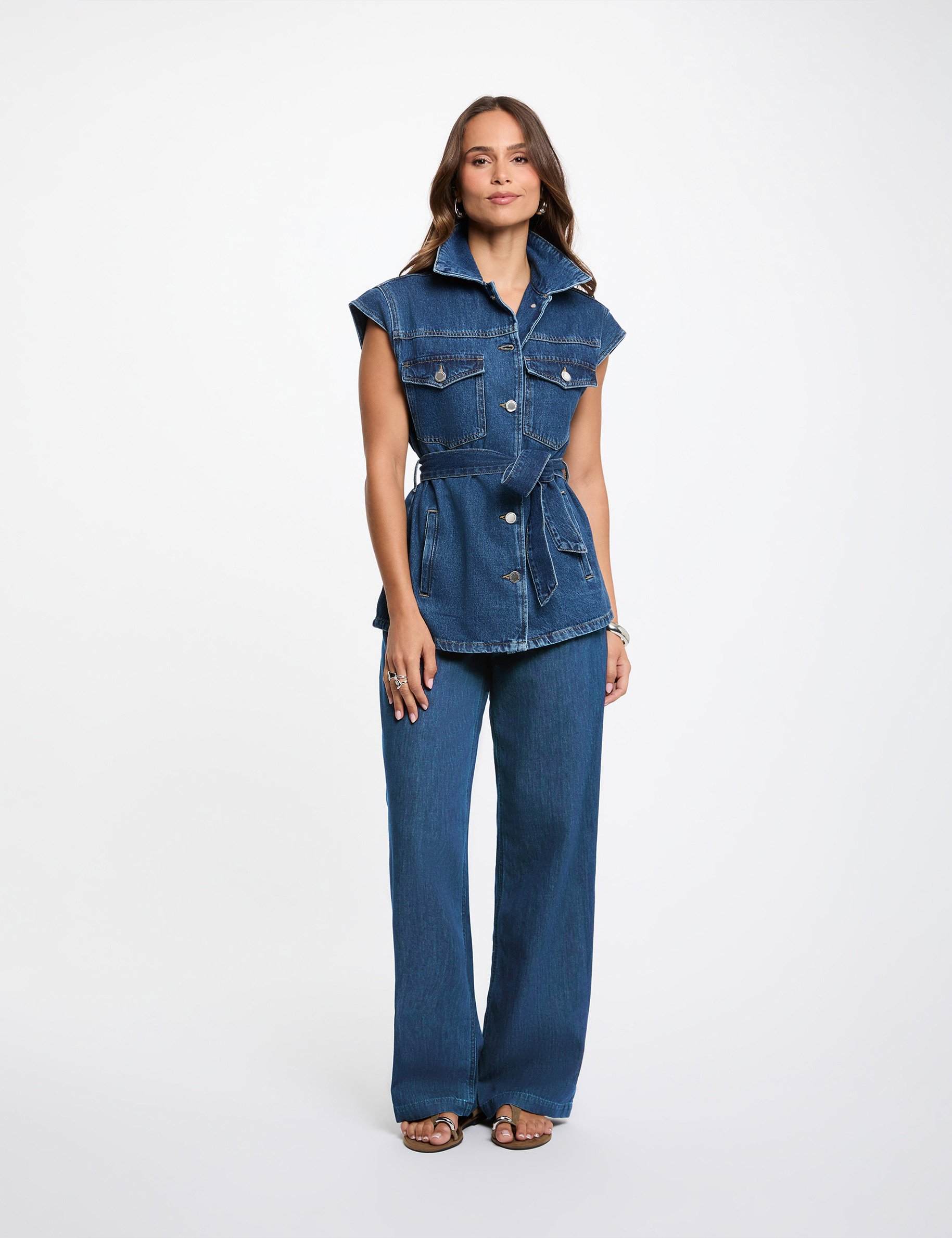 Veste sans manches jean denim brut femme