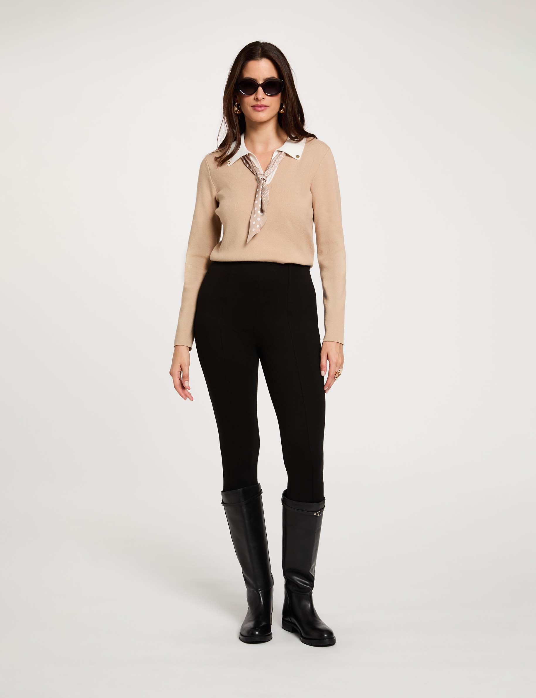 Trui met omgeslagen kraag beige vrouw