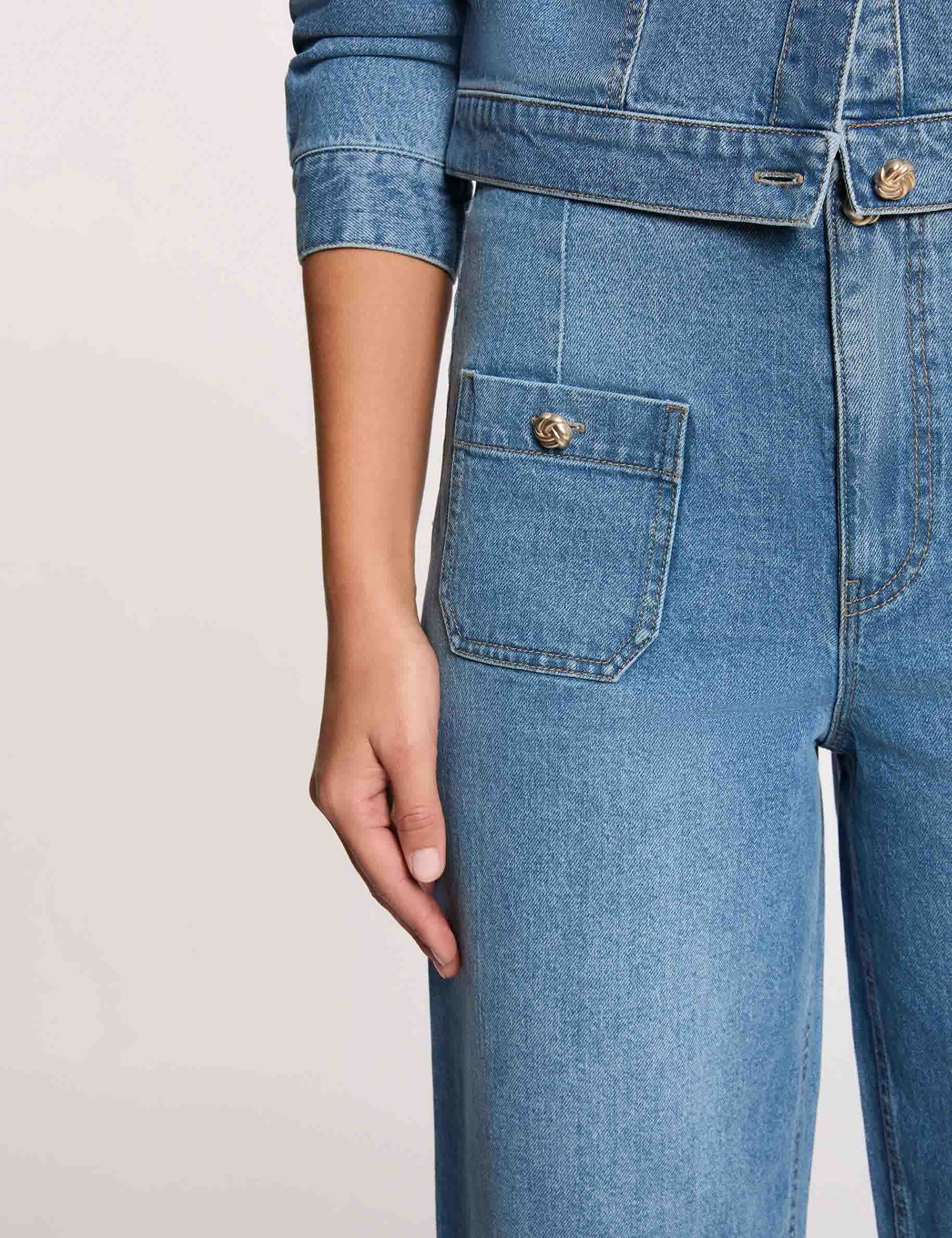 Hoge taille wijde broek stone washed denim vrouw