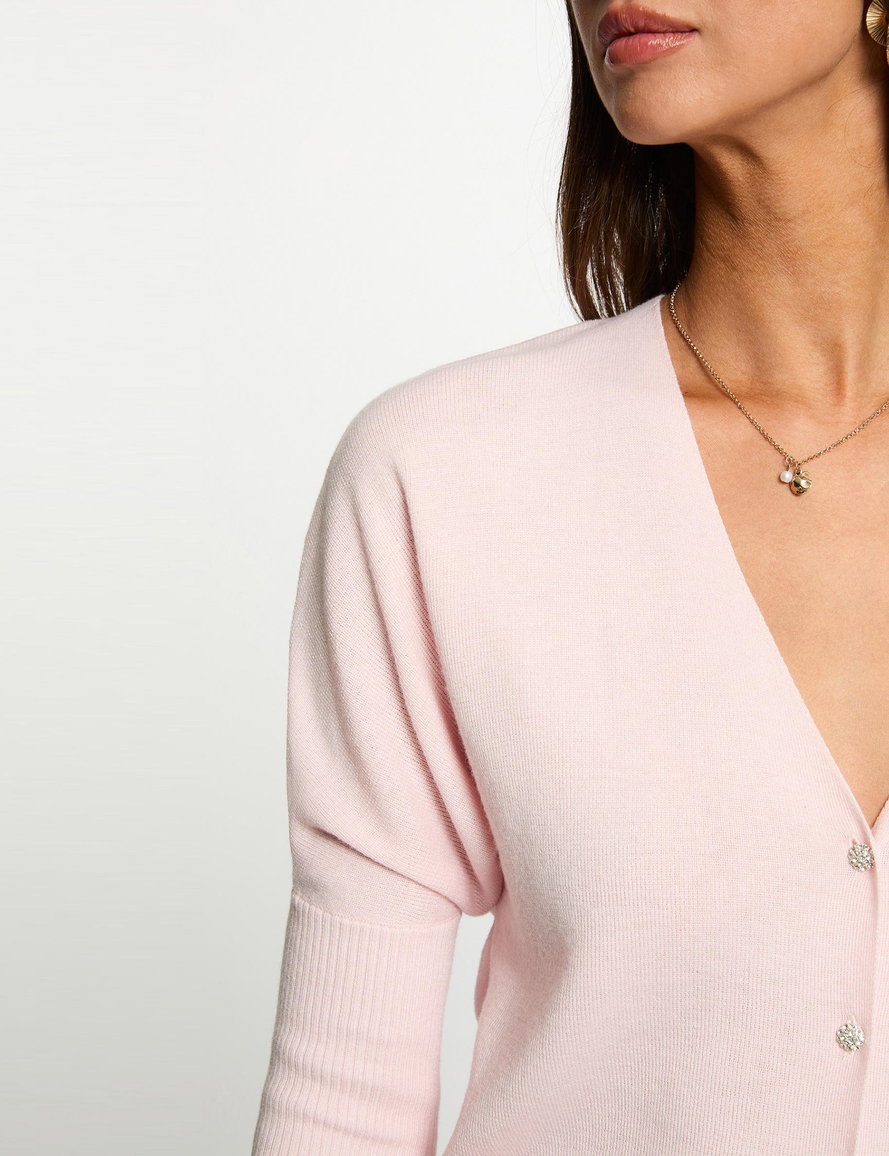 Gilet col en V manches longues rose clair femme