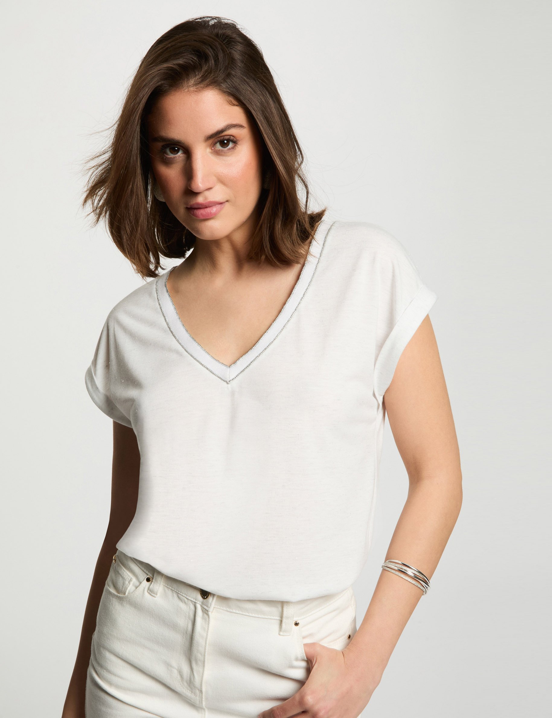t shirt manches courtes ivoire femme T-shirt manches courtes ivoire femme